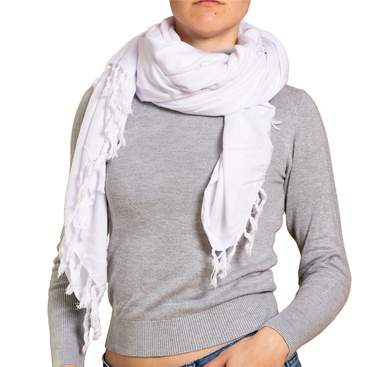 PANASIAM Halstuch weicher Schal kann Schultertuch oder als weiß aus Halstuch Stola, wunderbar als Viskose Winterschal den man hochwertiger großes tragen