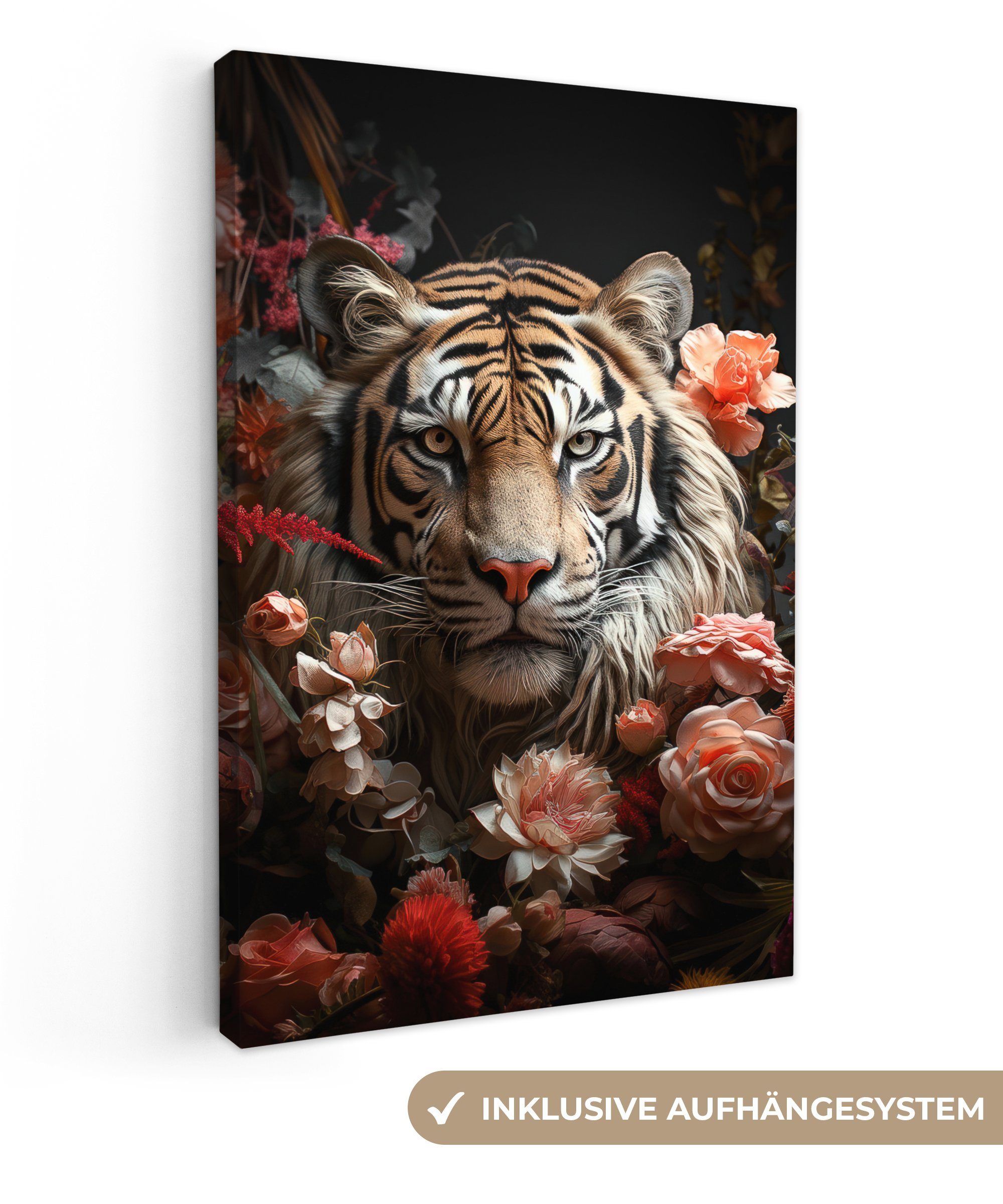 OneMillionCanvasses® Leinwandbild Tiger - Tier - Natur - Floral - Botanisch günstig online kaufen