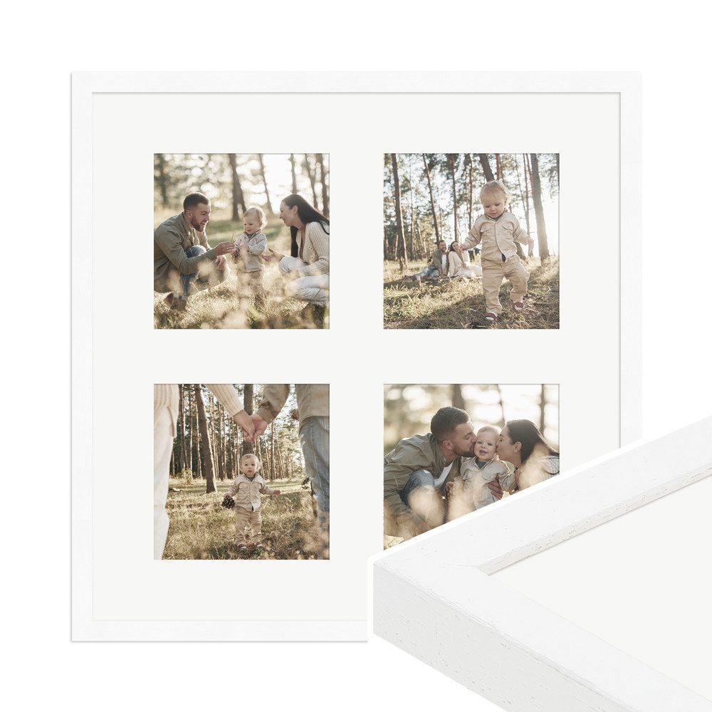 WANDStyle Galerierahmen G950 40x40 cm, für 4 Bilder, im Format 13x13 cm, aus Massivholz in der Farbe Weiß, gemasert