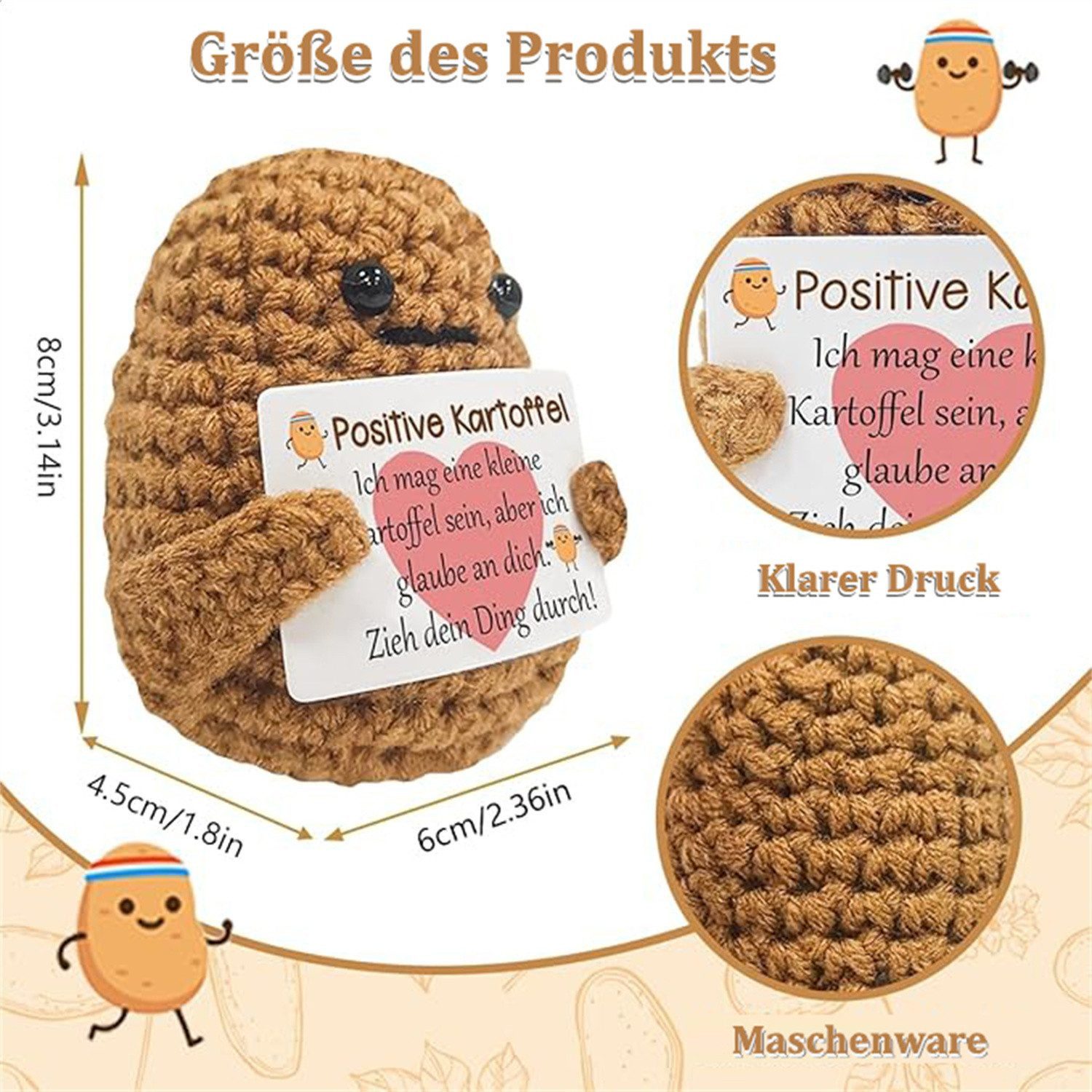 feinlux Minipuppe Pocket Hug Positive Kartoffel (Packung, Das perfekte Geschenk), Positive Energy Mini-Puppe