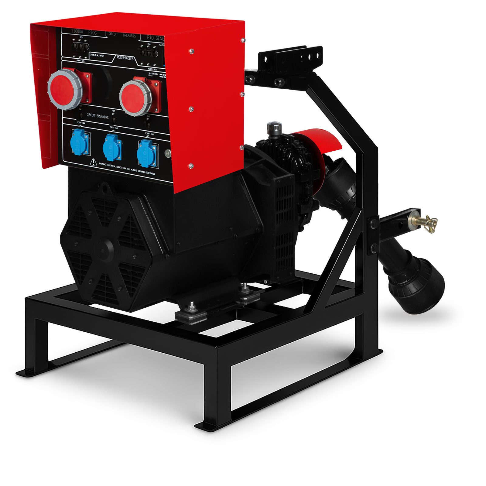 EBERTH Stromerzeuger Zapfwellengenerator 27,5 kVA / 22 kW, Notstromaggregat AVR, 22 in kW, 3x230V / 2x400V IP44, Zapfwelle 1-3/8" 6 Zähne