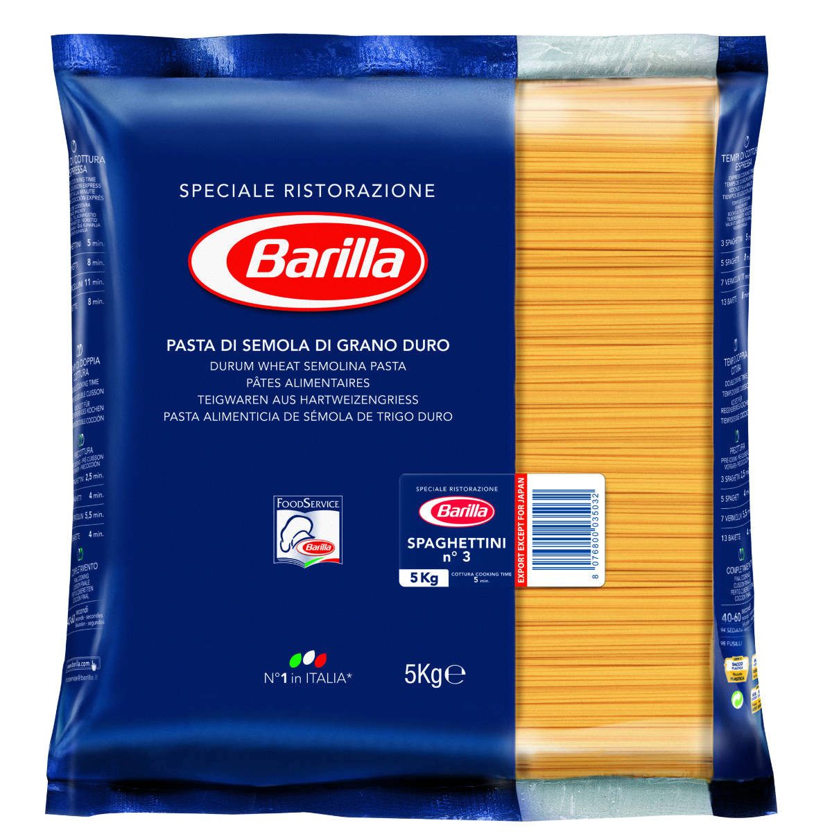Barilla Nudeln, Barilla Basta Nudeln Spaghettini Nummer 3 Hartweizennudeln 5000g