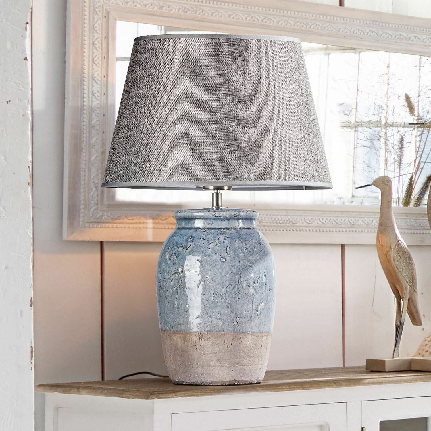 Mirabeau Tischleuchte Tischlampe Manly grau günstig online kaufen