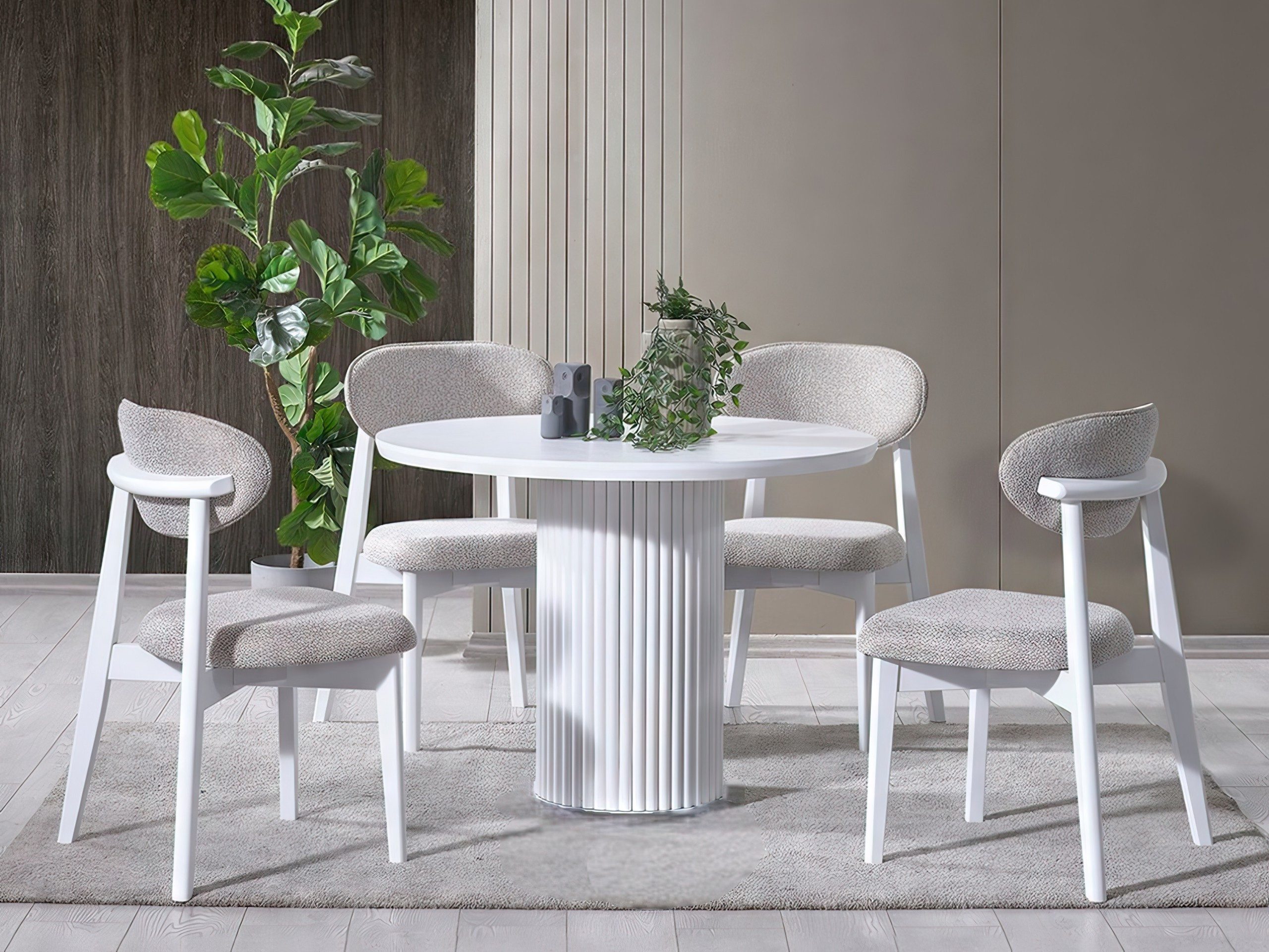 Xlmoebel Esstisch Runder Designertisch in Weiß mit geriffeltem Untergestell (1-St), Made in Europa