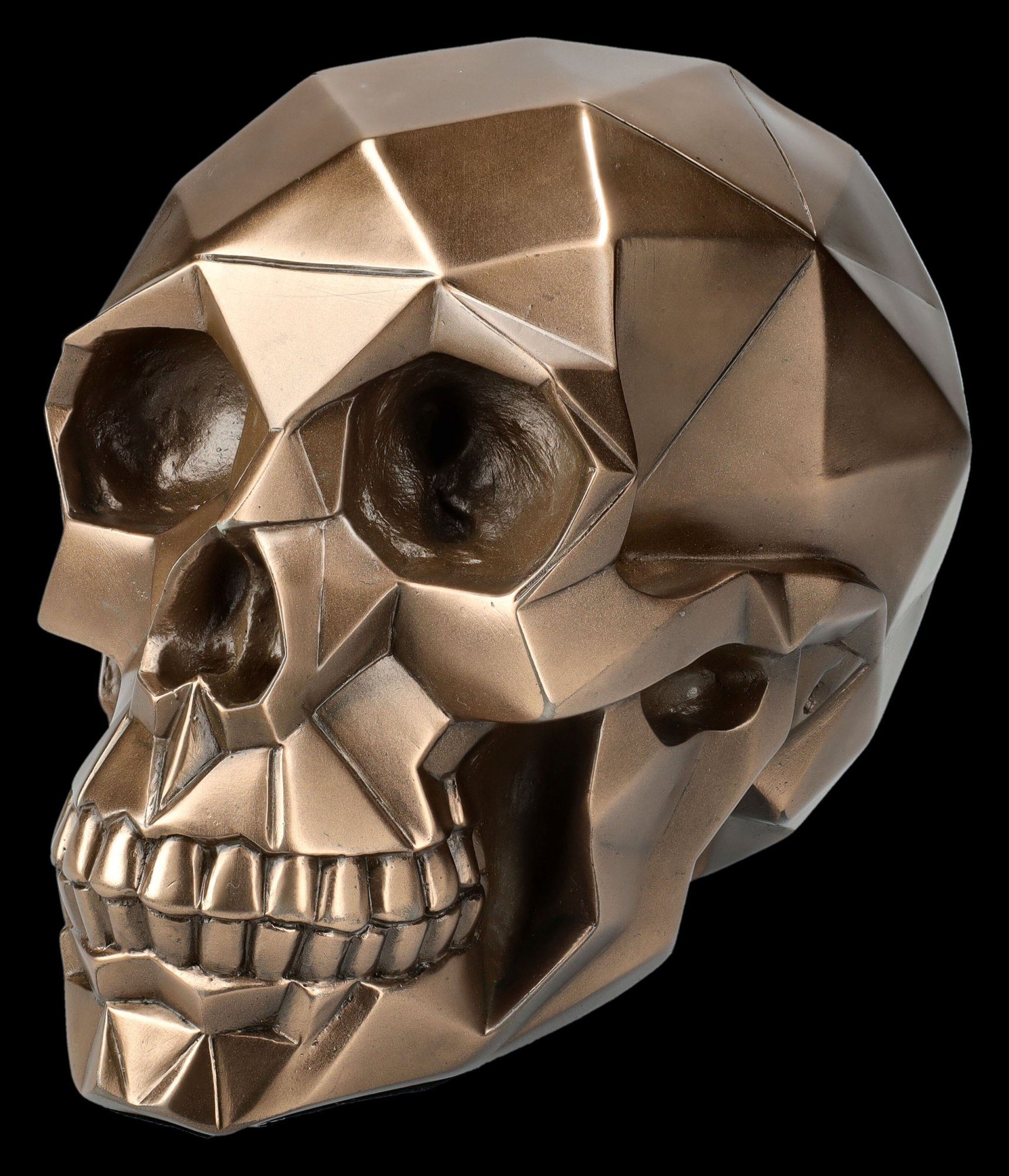 Figuren Shop GmbH Fantasy-Figur Totenkopf Figur mit Polygonen bronziert - Fantasy Deko Totenschädel