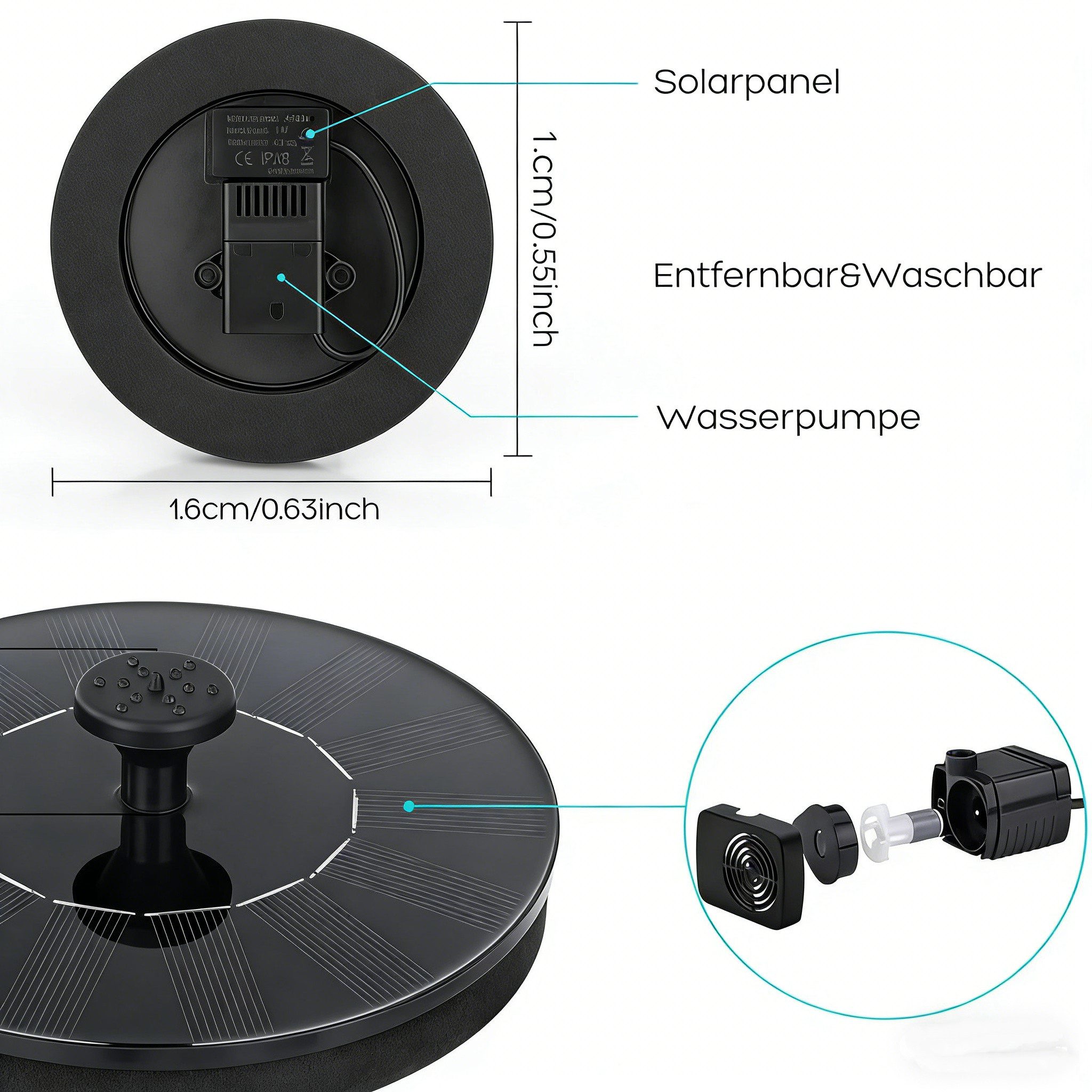 Kityhome Teichpumpe Solar Springbrunnen mit 6 Düsen Für Vogelbad & Gartente günstig online kaufen