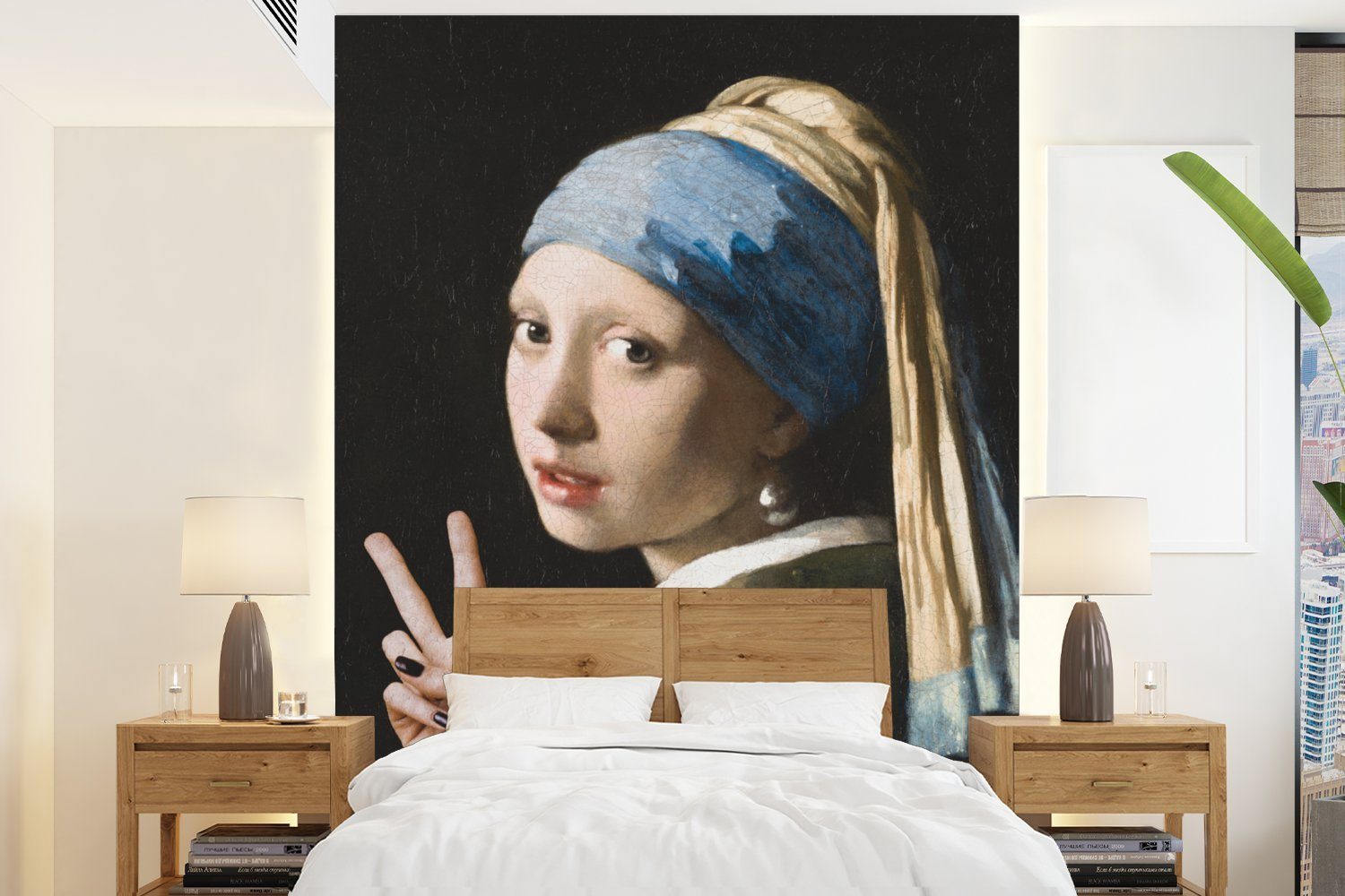 MuchoWow Fototapete Das Mädchen mit dem Perlenohrring - Vermeer - Frieden, Matt, bedruckt, (4 St), Montagefertig Vinyl Tapete für Wohnzimmer, Wandtapete