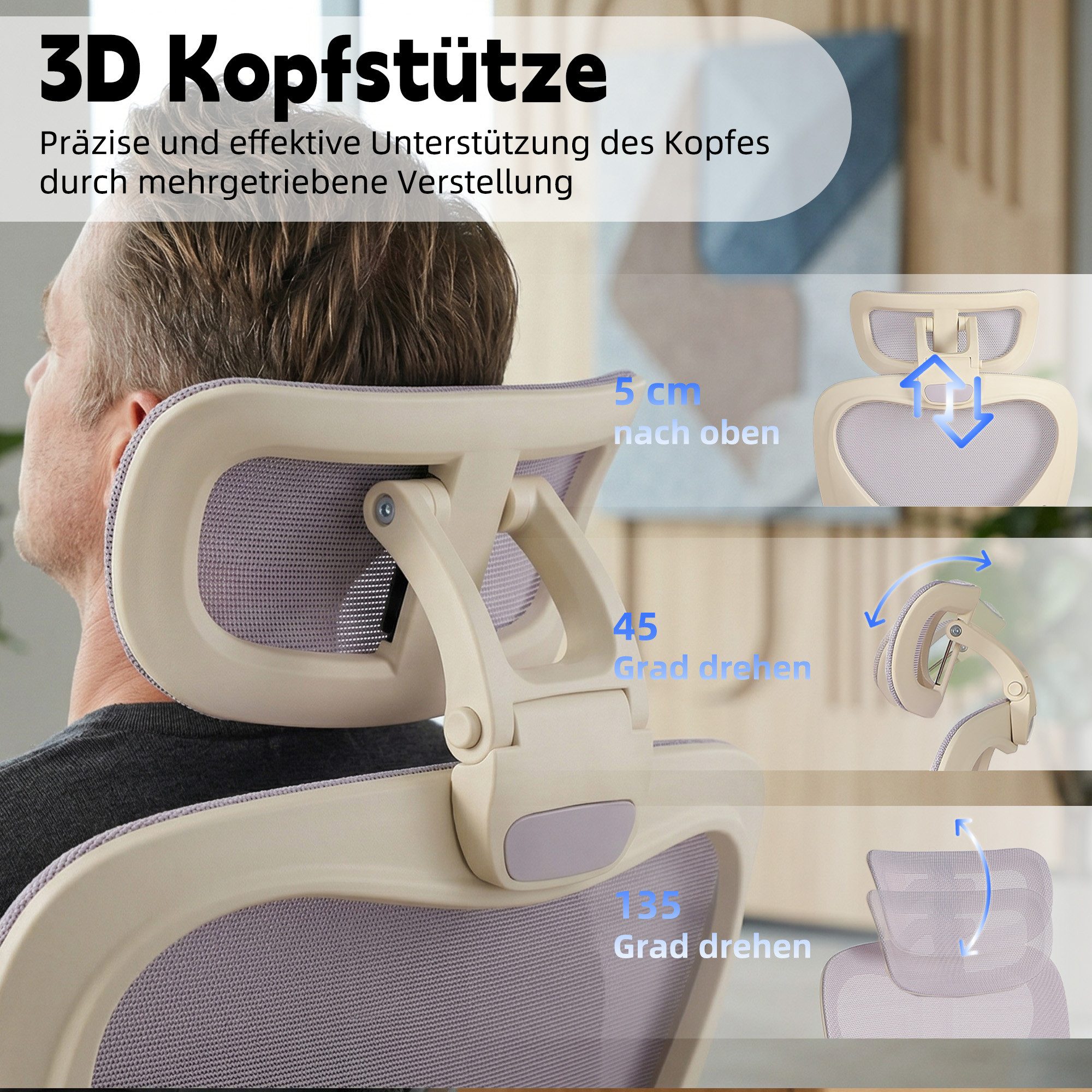 Nuchairsey Bürostuhl Klappbarer ergonomischer Bürostuhl mit Fußstütze & Kopfstütze (1 St), Platzsparend faltbar, mit Lendenstütze, Armlehnen & Polster
