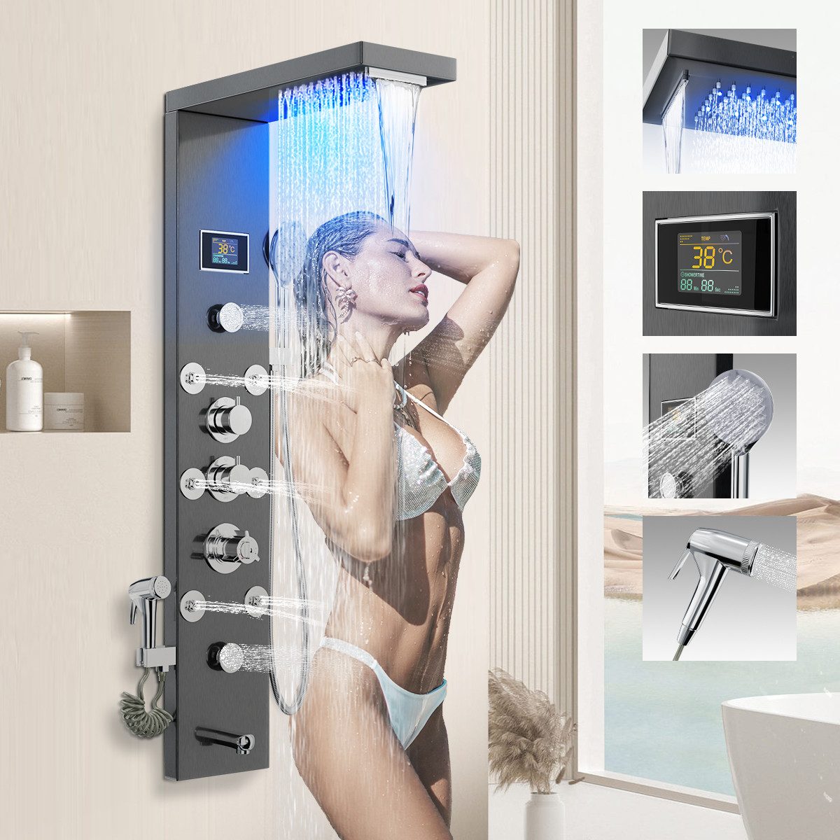 Eumaty Duschsystem Duschpaneel Thermostat Regendusche Dusche Edelstahl mit günstig online kaufen