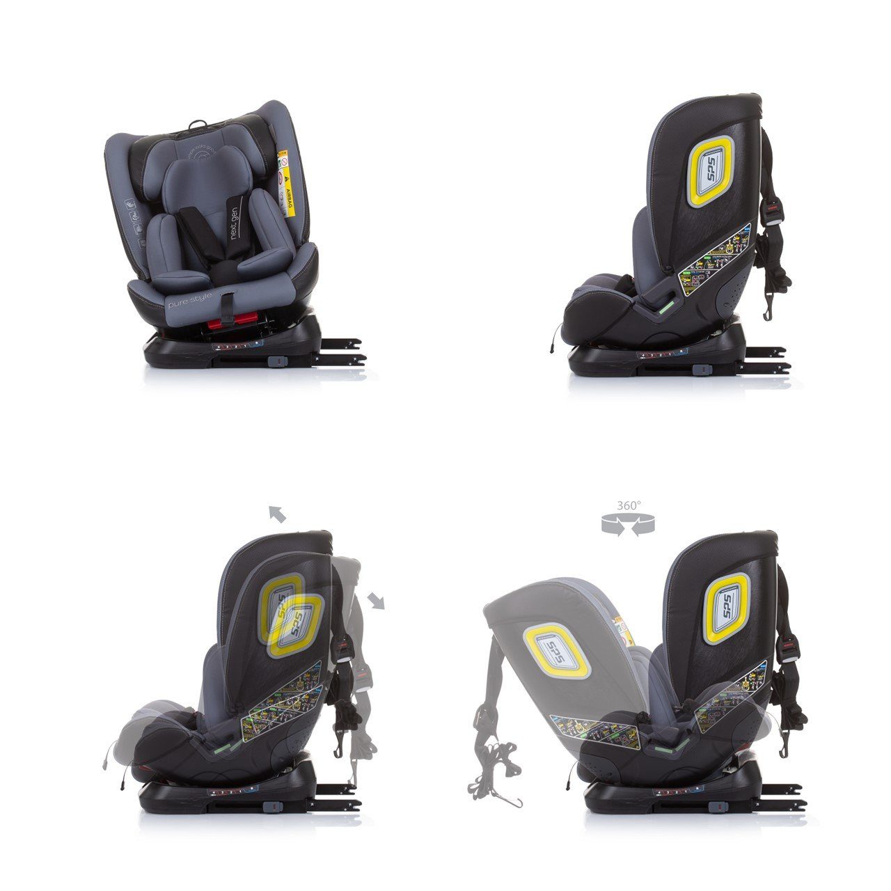 cm) Kindersitz 36 grau i-Size bis: Isofix Chipolino (40 Next 150 kg, Reboard Autokindersitz drehbar - Gen, 360°