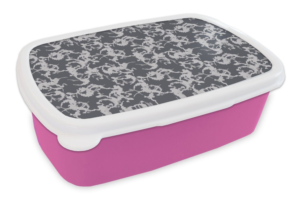 MuchoWow Lunchbox Muster - Schwarz und Weiß - Camouflage, Kunststoff, (2-tlg), Brotbox für Erwachsene, Brotdose Kinder, Snackbox, Mädchen, Kunststoff rosa