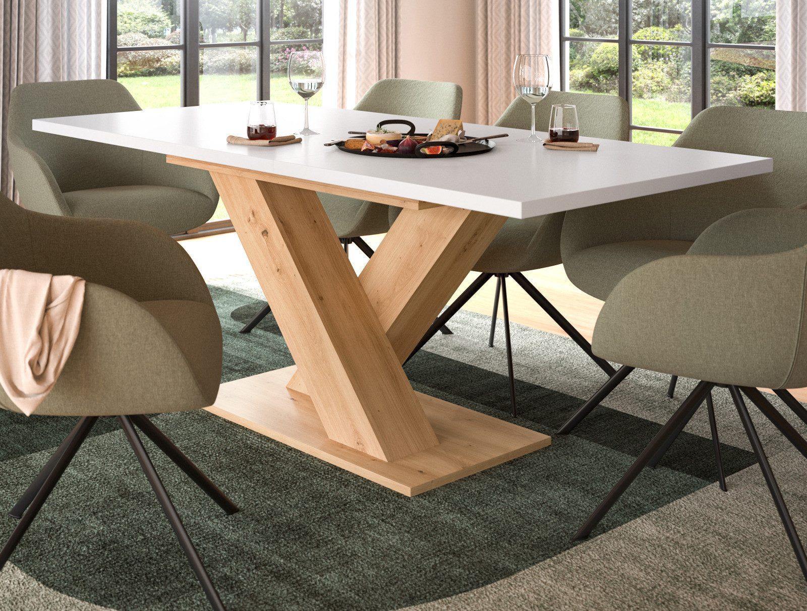 Inn.Furn Esstisch Home-X (Küchentisch in Artisan Eiche und weiß, 150 x 90 c günstig online kaufen