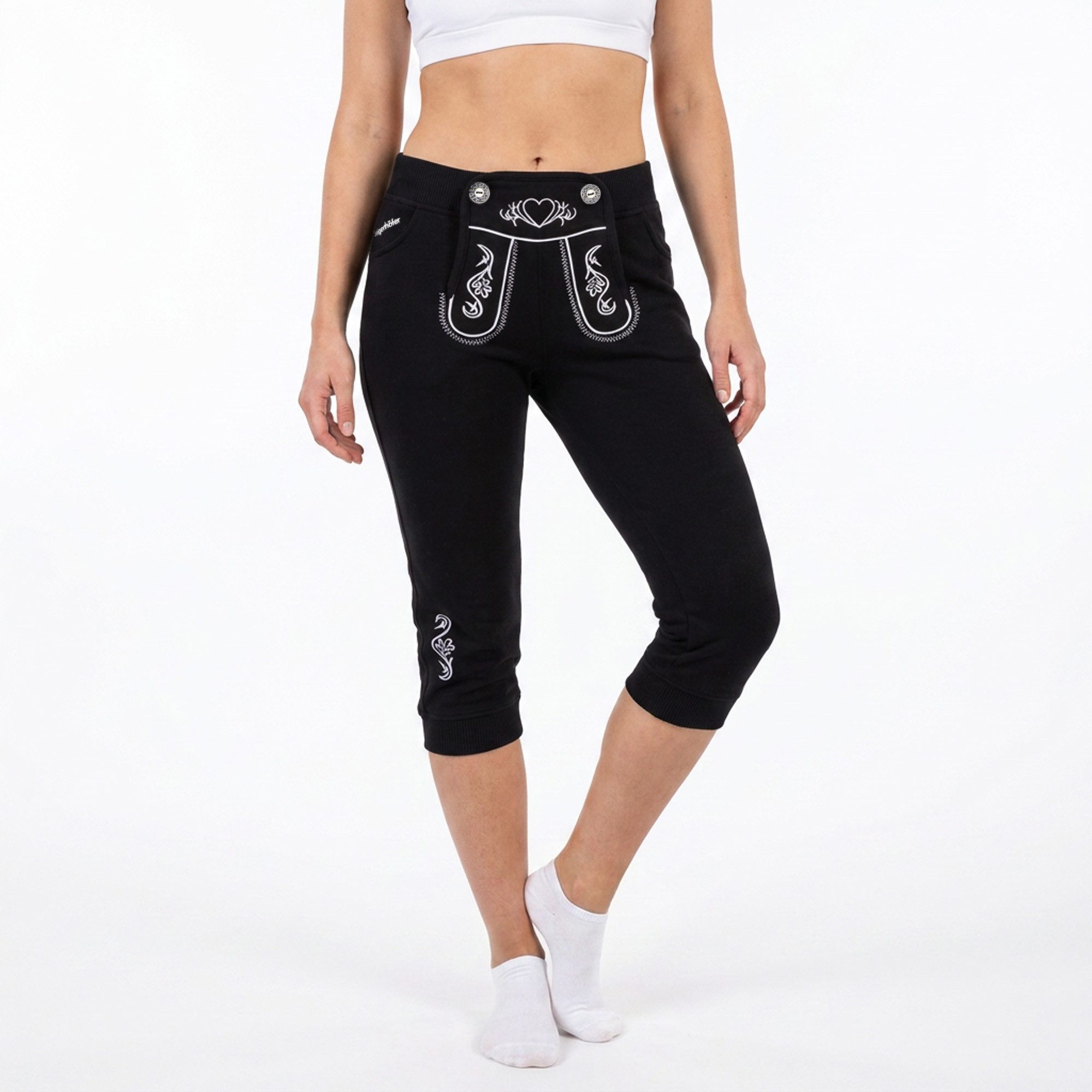 Steigenhöfer Manufaktur Lederhose Damen Lookalike - Kniebund Jogginghose - Kordelzug im Lederhosen Look Kniebund Jogging Damen Shorts Tracht - Oktoberfest Damen Outfit