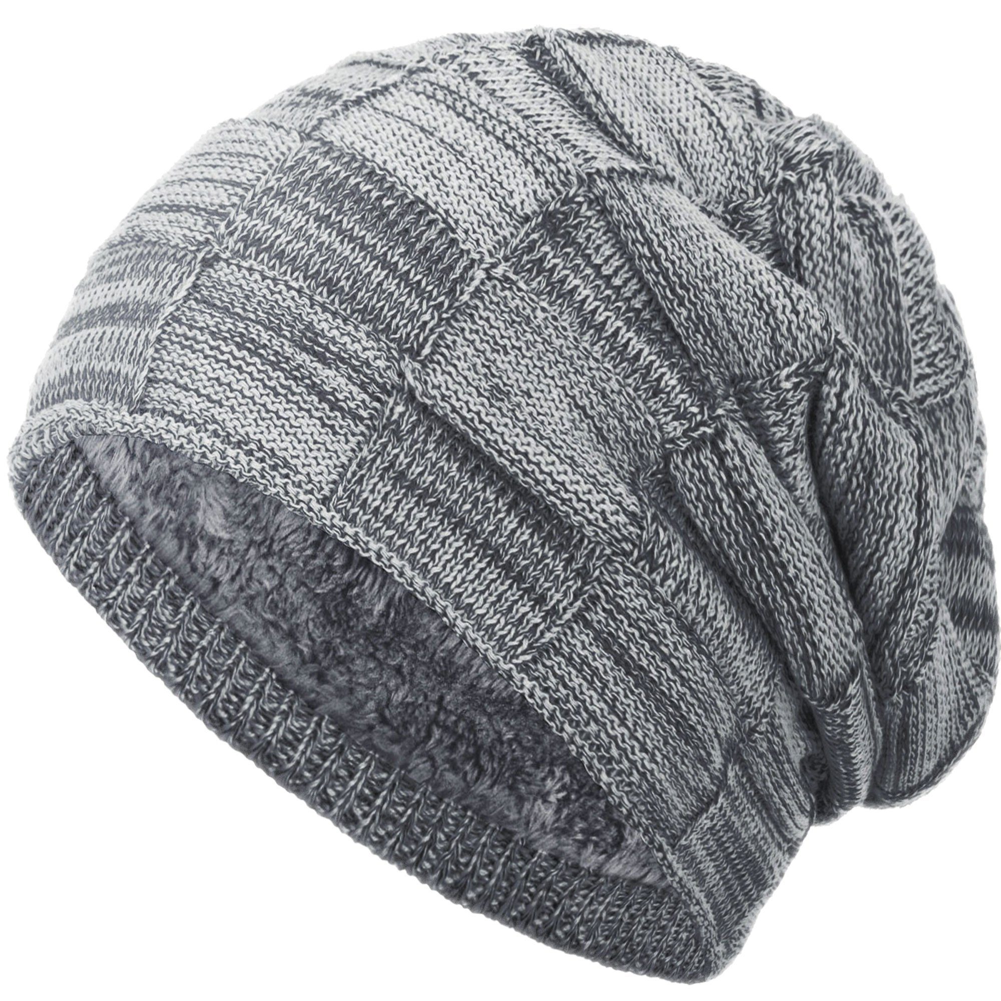 compagno Strickmütze (1-St) Warm gefüttert Beanie Wintermütze Flechtmuster uni oder meliert Mütze