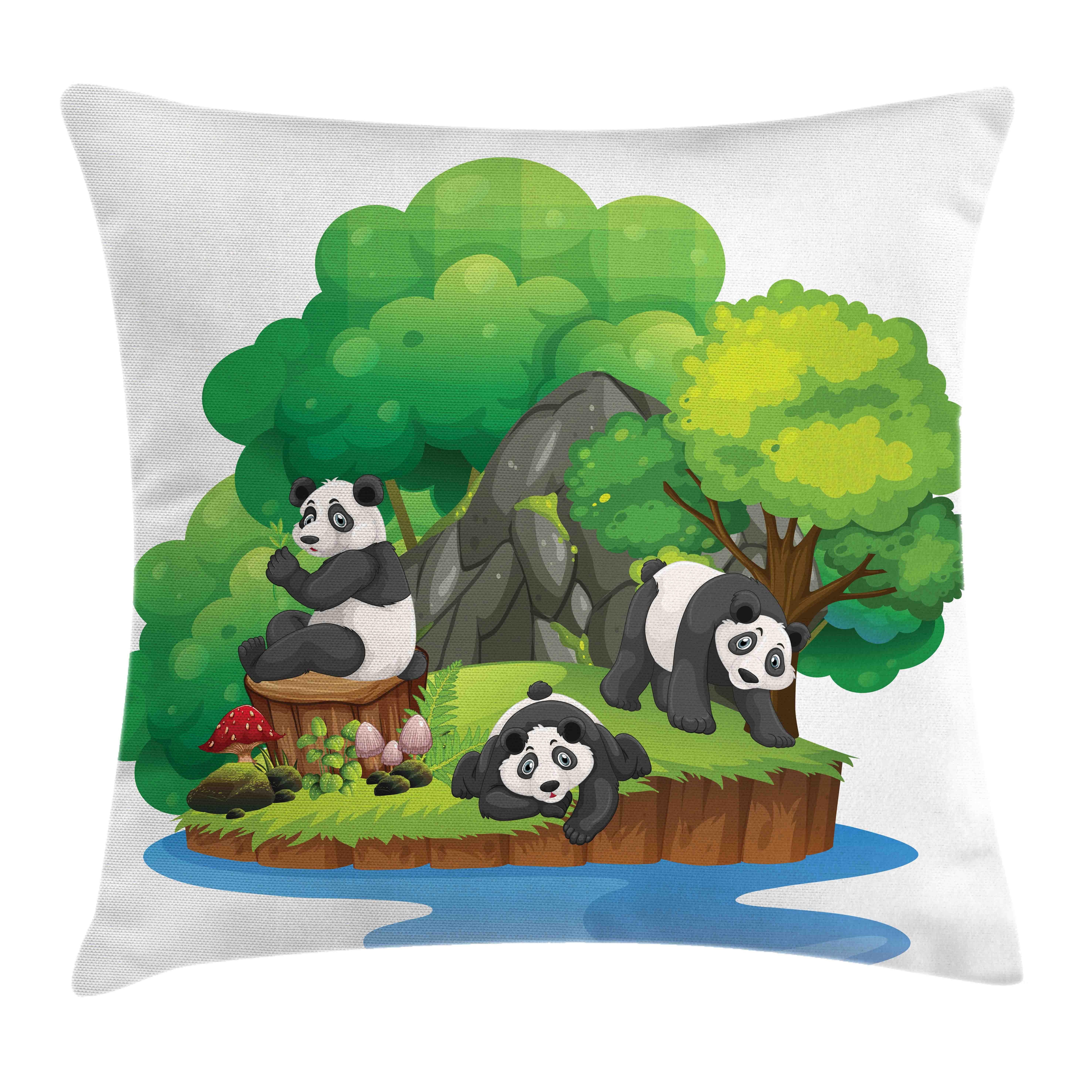 Kissenbezüge Waschbar mit Reißverschluss Kissenhülle mit Farbfesten Klaren Farben Beidseitiger Druck, Abakuhaus (1 Stück), Panda Säugetiere auf einer Insel Einstellung