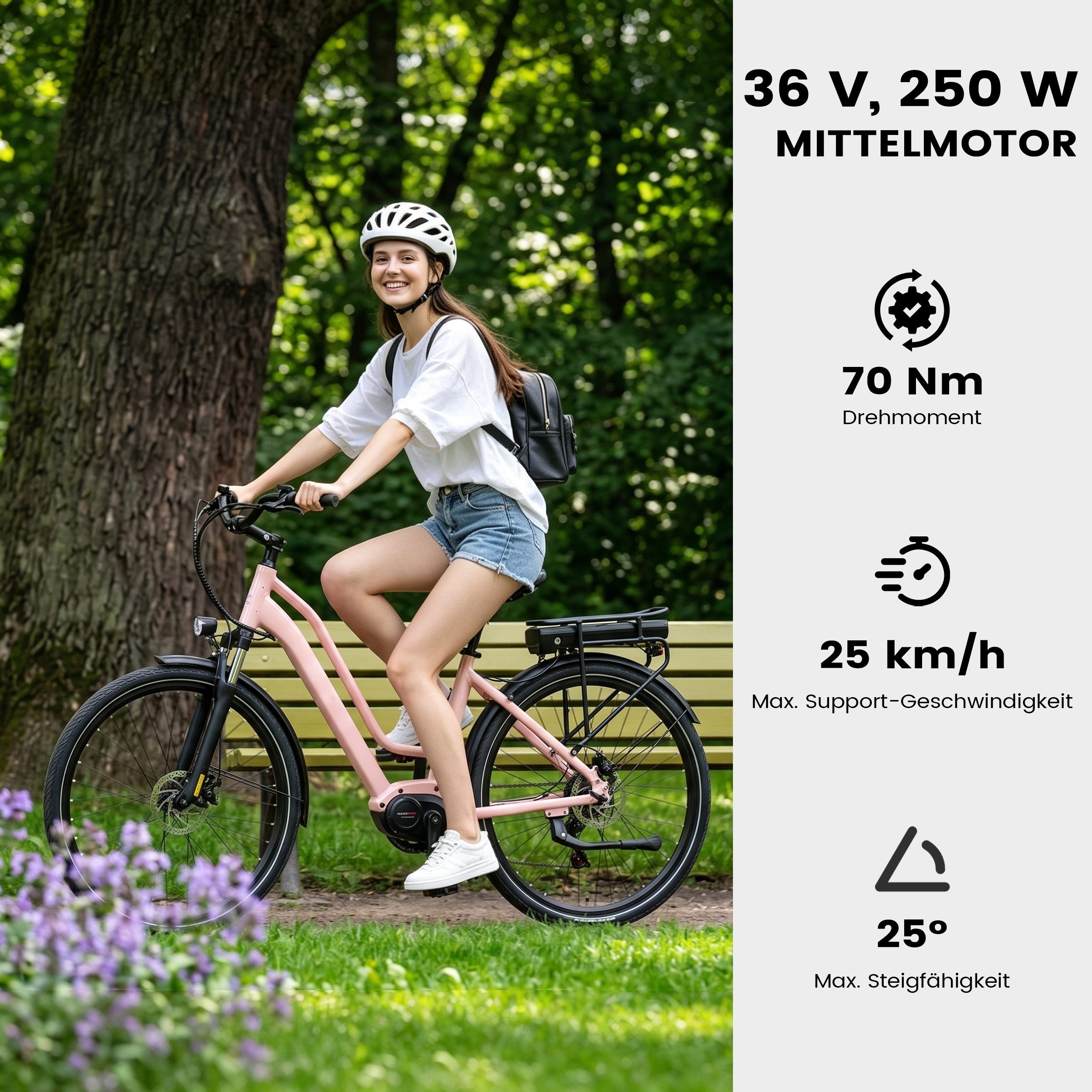 Vankel E-Bike Cityrad Mittelmotor 28 Zoll Cityrad E-Fahrrad Damen u. Herren Pedelec 460Wh, Kettenschaltung, Mittelmotor, 460,8 Wh, (Beleuchtungsset mit Batterieladegerät, Batterieschlüssel, Werkzeug), Pendler mit Drehmomentsensor, Shimano 7-Gang & Lockout-Federgabel