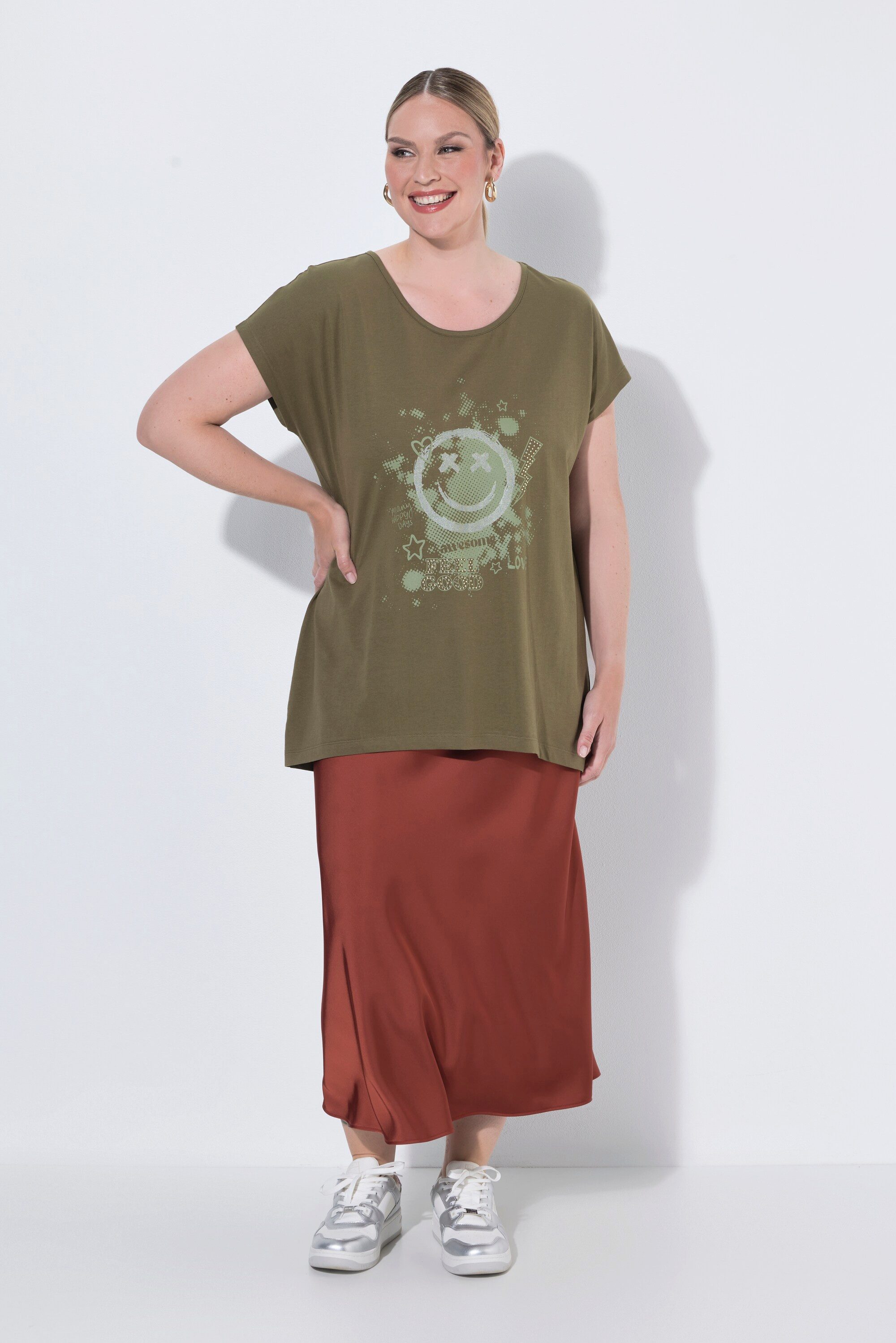 MIAMODA T-Shirt T-Shirt A-Linie Smiley-Druck Saum hinten länger