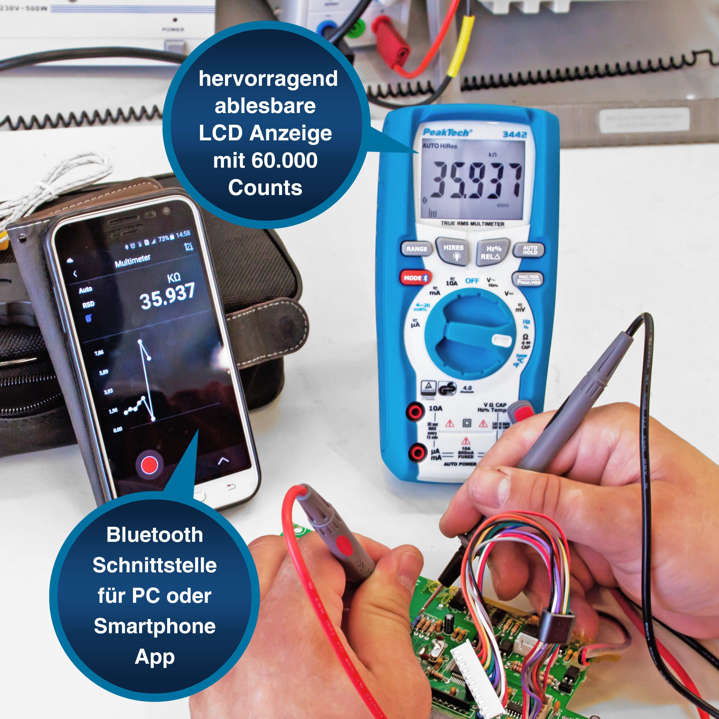 PeakTech Multimeter CAT III 1000V TRMS Digitalmultimeter 60000 Counts
