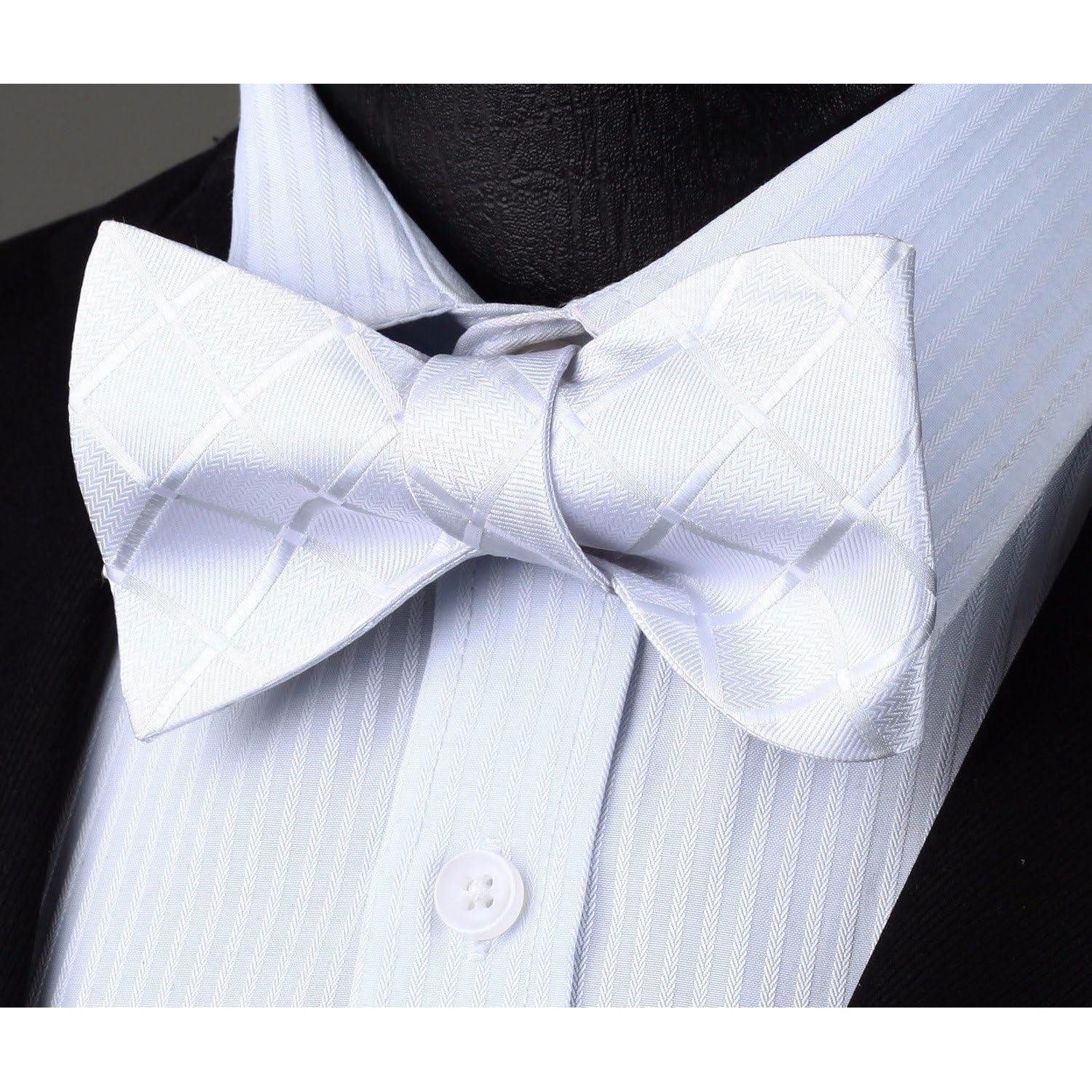 LuxusKollektion Krawatte Fliege Herren Einstellbar Einstecktuch Set Weiß-1 Einheitsgröße