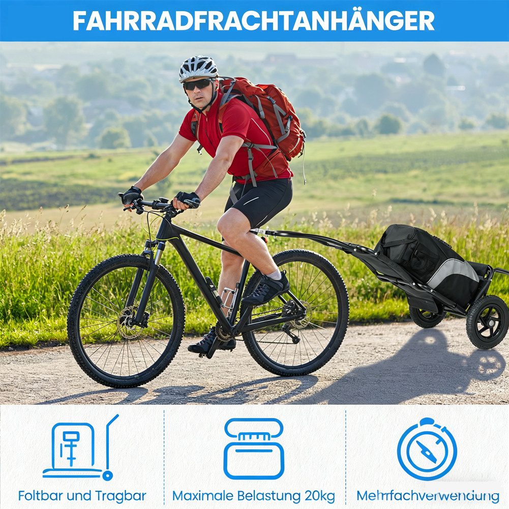 FANNOU Fahrradlastenanhänger Klappbar und kompakt, 20 kg Ladegewicht, 140 x 62 x 28 cm, Fahrrad Lastenanhänger & Handwagen, Fahrradanhänger Transportanhänger