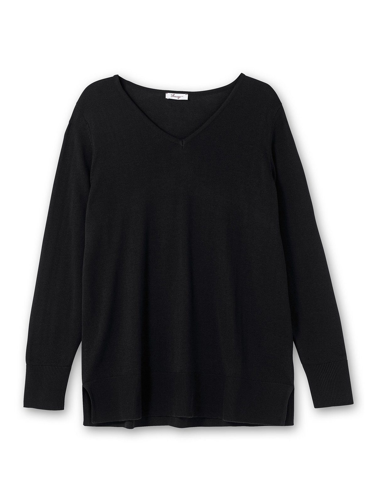 schwarz aus V-Ausschnitt-Pullover Größen Sheego Feinstrick leichtem Große