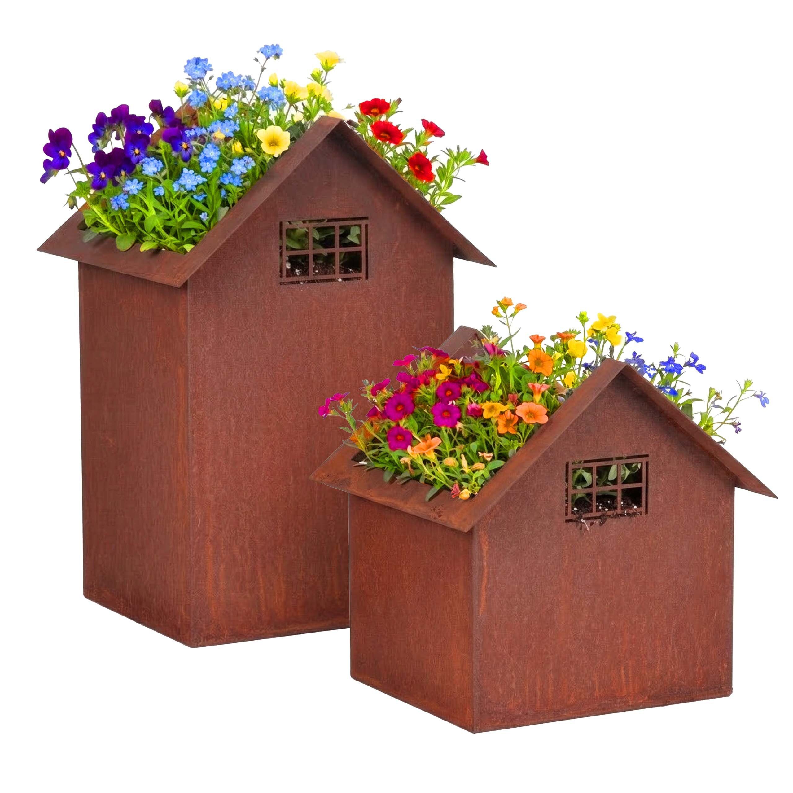 relaxdays Blumentopf Gartendeko Rost Haus 2er Set (2 St)