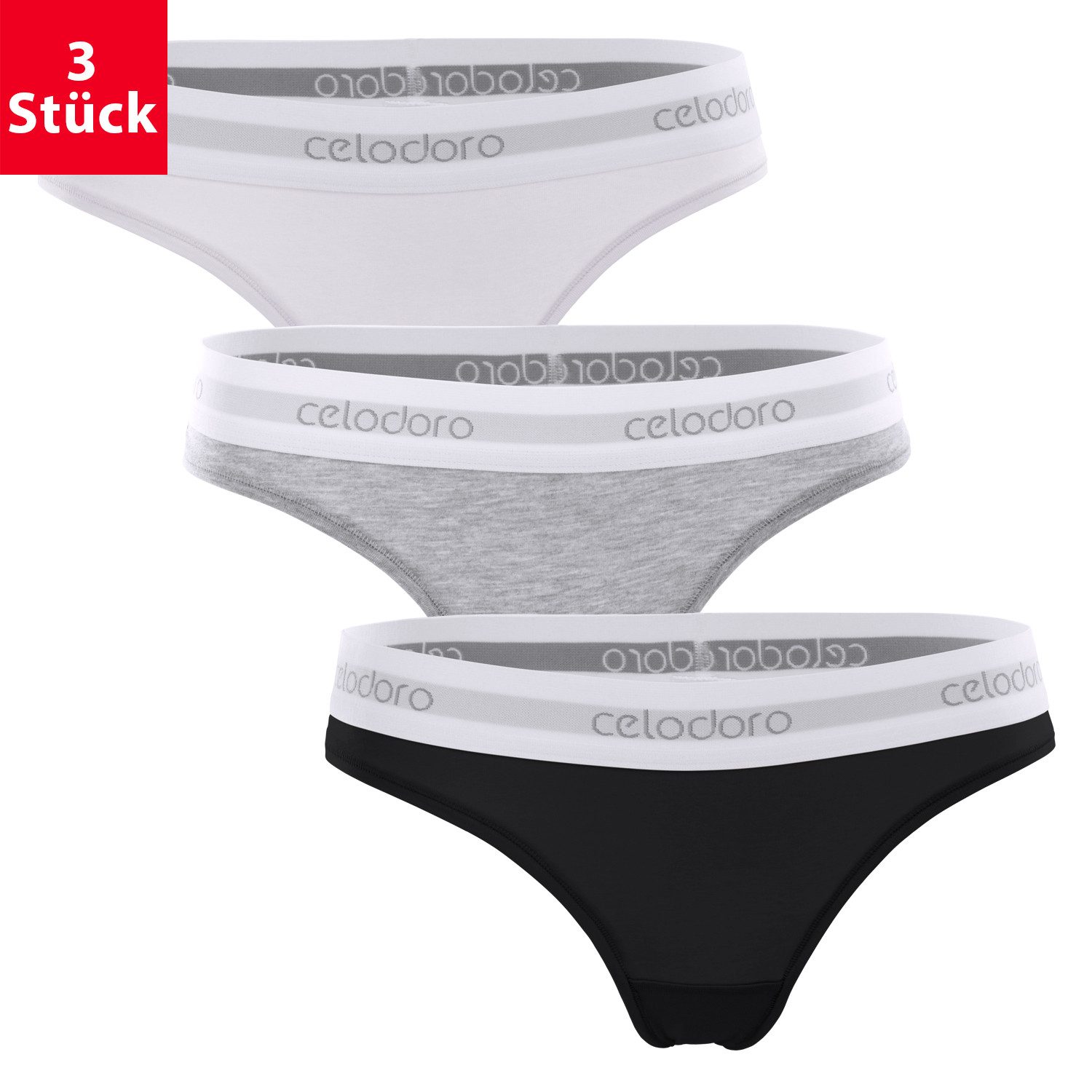 celodoro Tanga Damen Tanga, Webgummi-Bund (3er Pack) Sport Mini-Slip