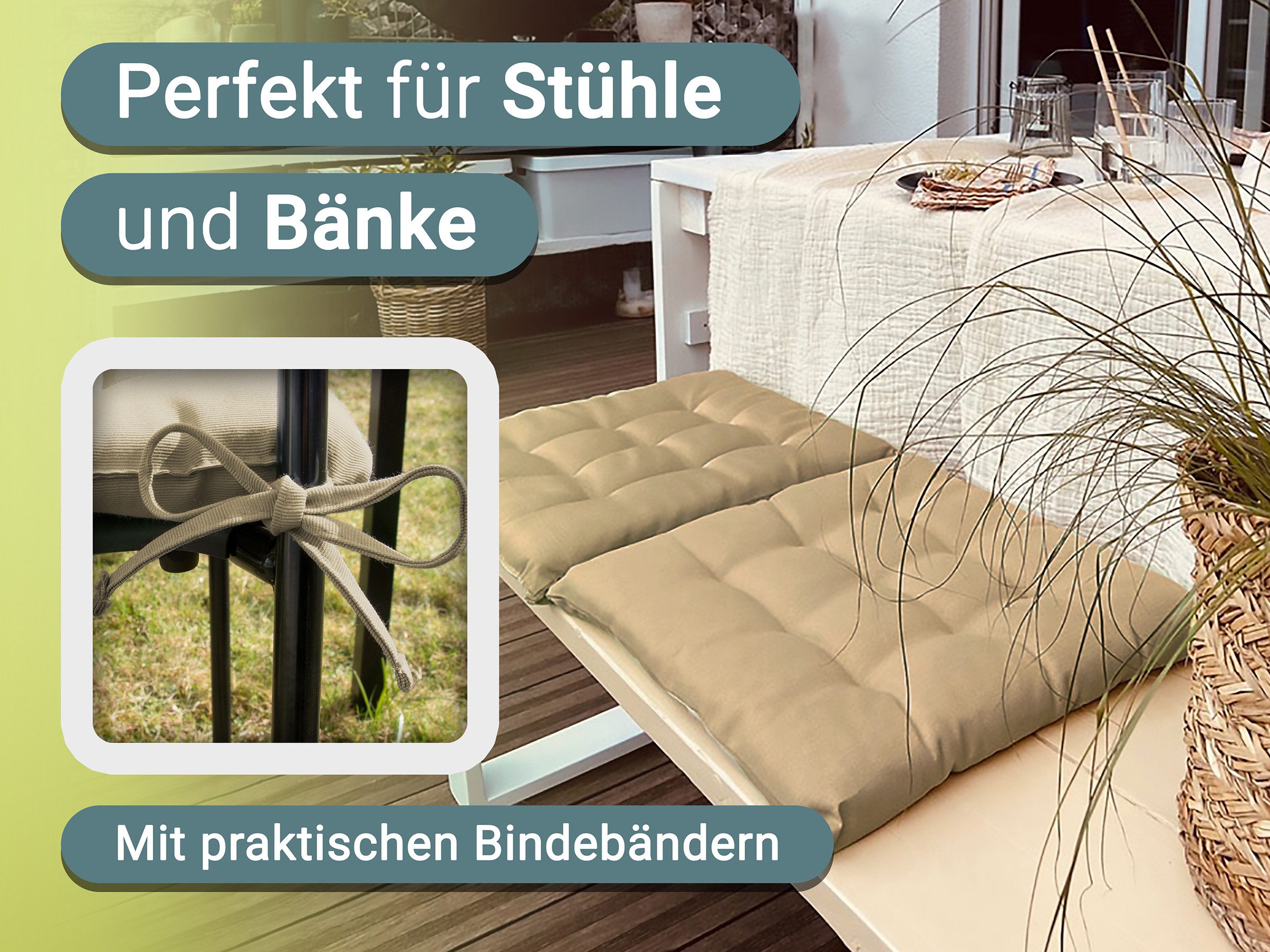 ZOLLNER Stuhlkissen, 40 x 40 x 3 cm, mit Bindebänder, für Indoor und Outdoo günstig online kaufen