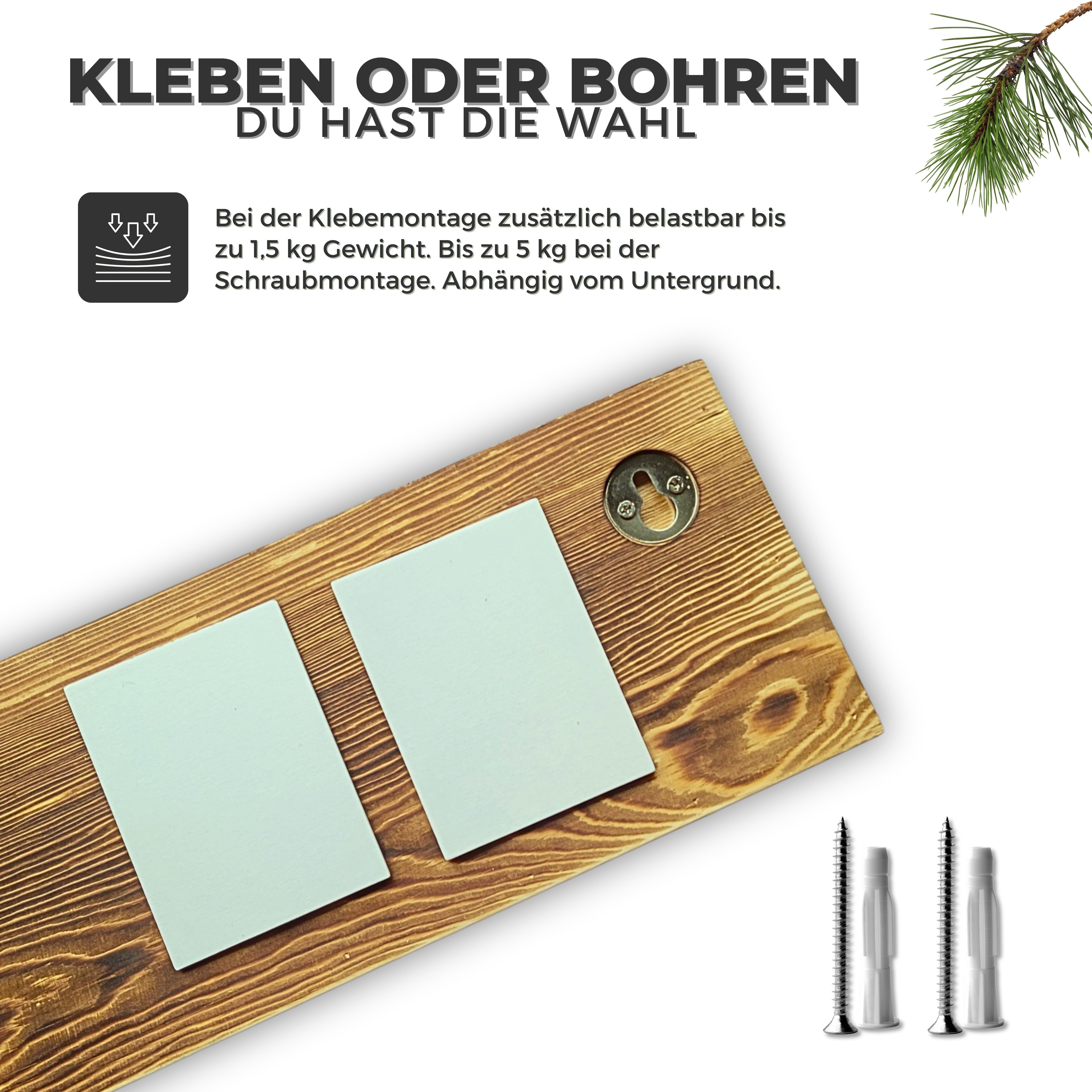 Echtholz mit Felino Halterung aus 100% OHNE Klopapierhalter (Kiefer) (1-St), Ablage Holz Bohren Toilettenpapierhalter