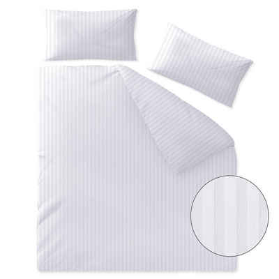 Bettwäsche Nele Bettgarnitur Mako Satin Streifen 200x200+2x 40x80cm weiß, aqua-textil, Baumwolle, 3 teilig