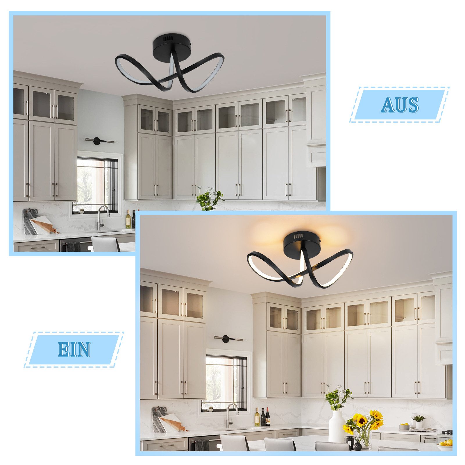 ZMH LED Deckenleuchte Wohnzimmer 3 Blatten verflochten 25/34/40CM Modern für Schlafzimmer, LED fest integriert, 12W, 1411lm, 3000K, warmweiß, 34×14,5×17cm, verf – Bild 3 von 5