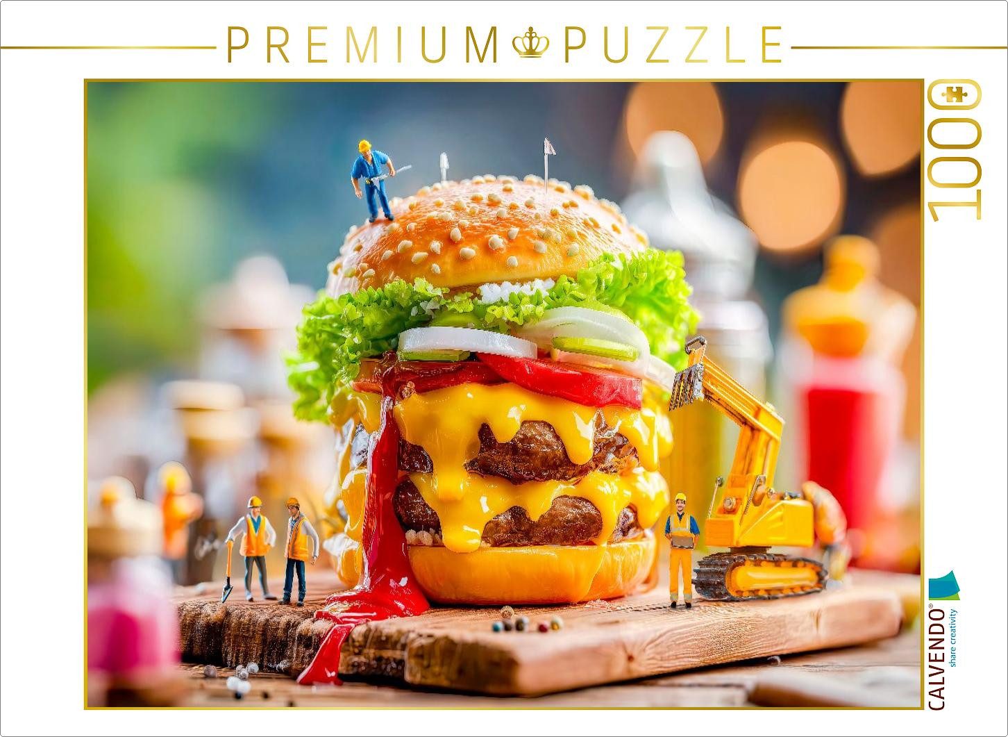 CALVENDO Puzzle CALVENDO Puzzle Miniatur Bauarbeiter mit Bagger servieren saftigen Bur, 1000 Puzzleteile