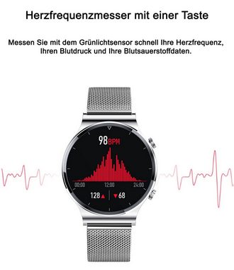 TPFNet SW22 mit Milanaise Armband für Damen - individuelles Display Smartwatch (Android), Armbanduhr mit Musiksteuerung, Herzfrequenz, Schrittzähler, Kalorien, Social Media etc. Schwarz