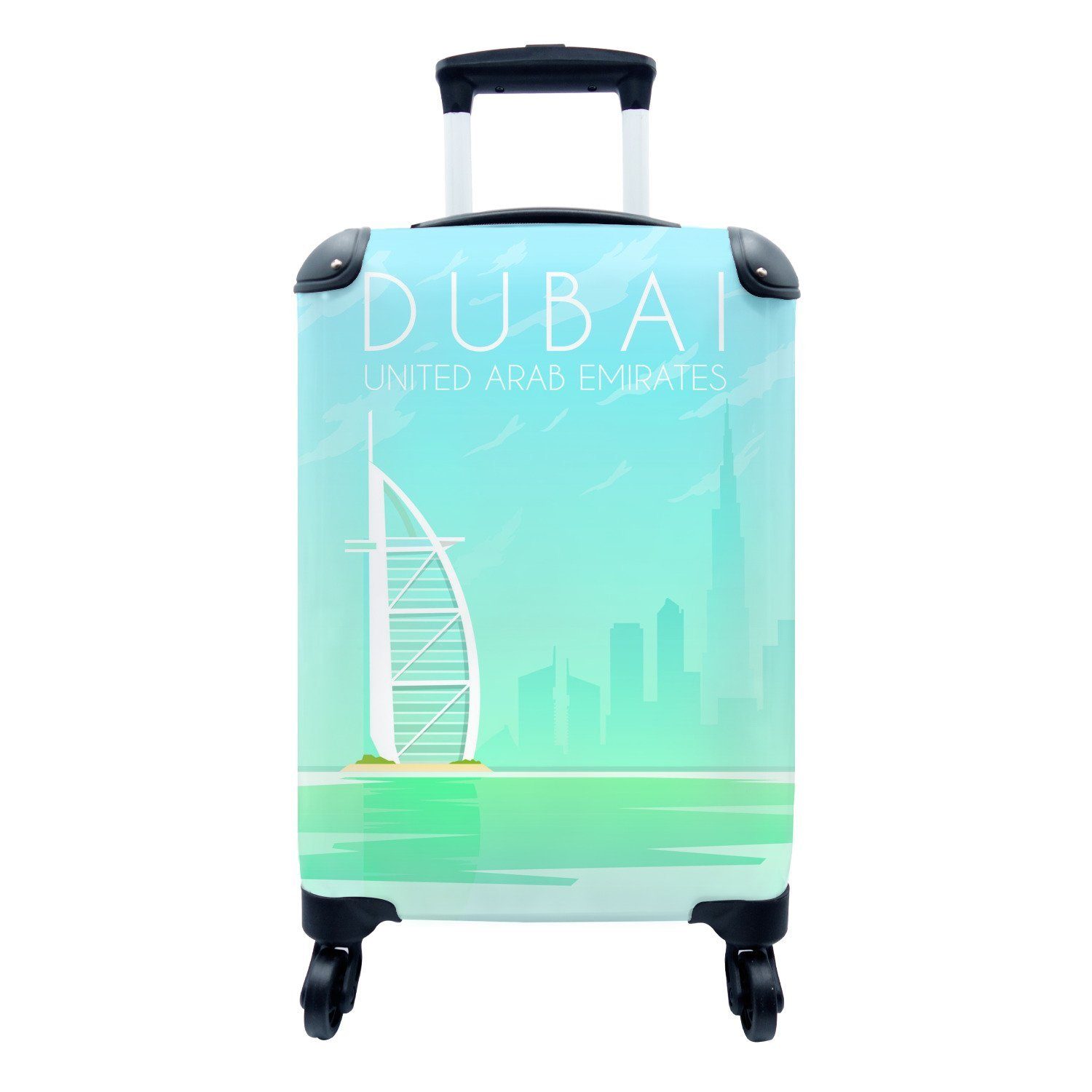 MuchoWow Handgepäckkoffer Illustration der Stadt Dubai, Vereinigte Arabische Emirate, 4 Rollen, Reisetasche mit rollen, Handgepäck für Ferien, Trolley, Reisekoffer