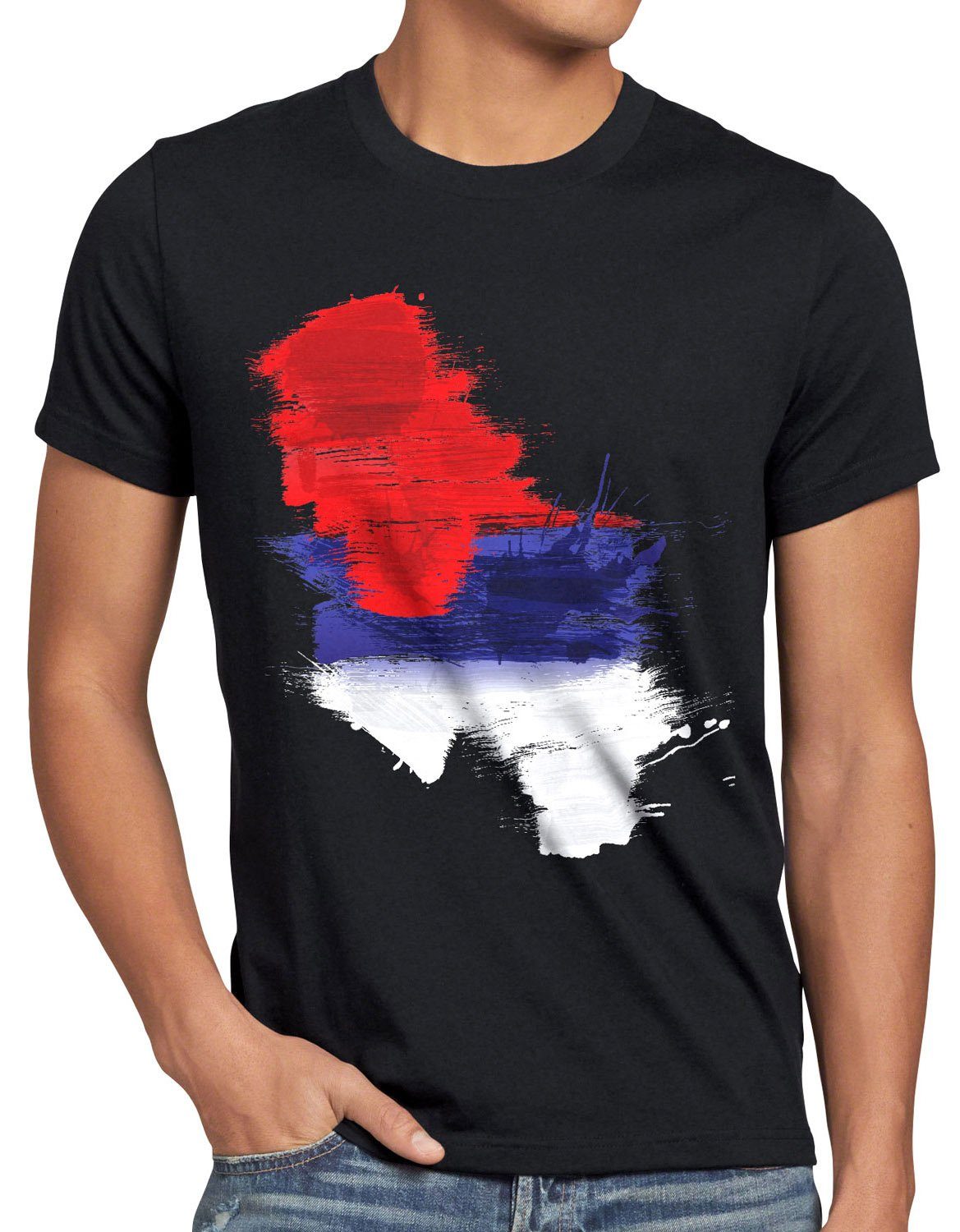 style3 Print-Shirt Herren T-Shirt Flagge EM Sport schwarz Serbien Serbia Fußball Fahne WM