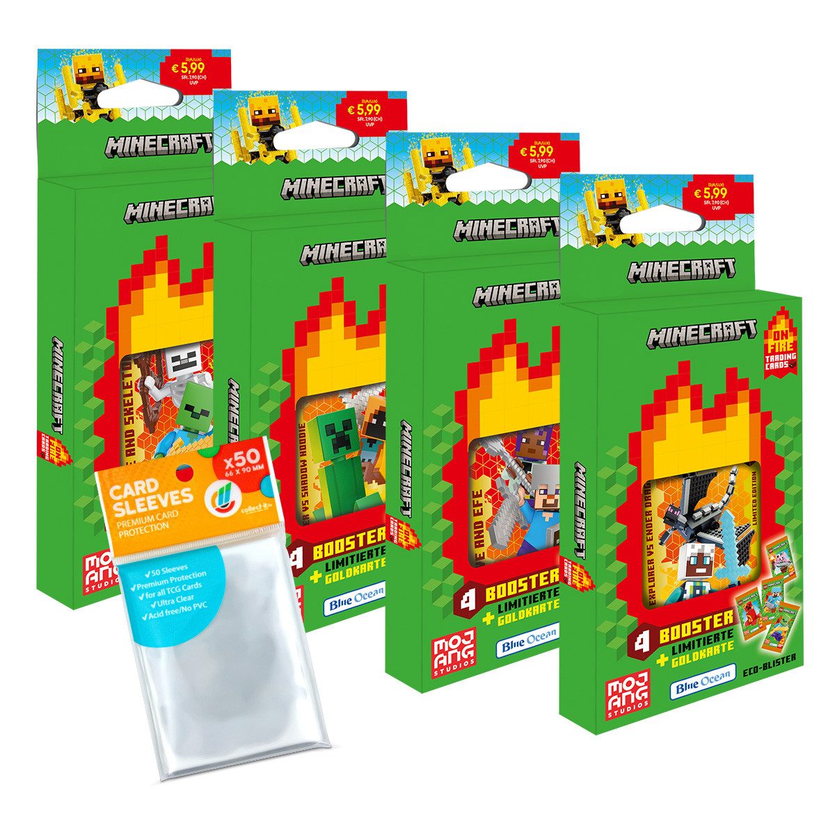 Blue Ocean Sammelkarte Minecraft S3 Cards - Alle 4 verschiedenen Blister + collect-it Hüllen