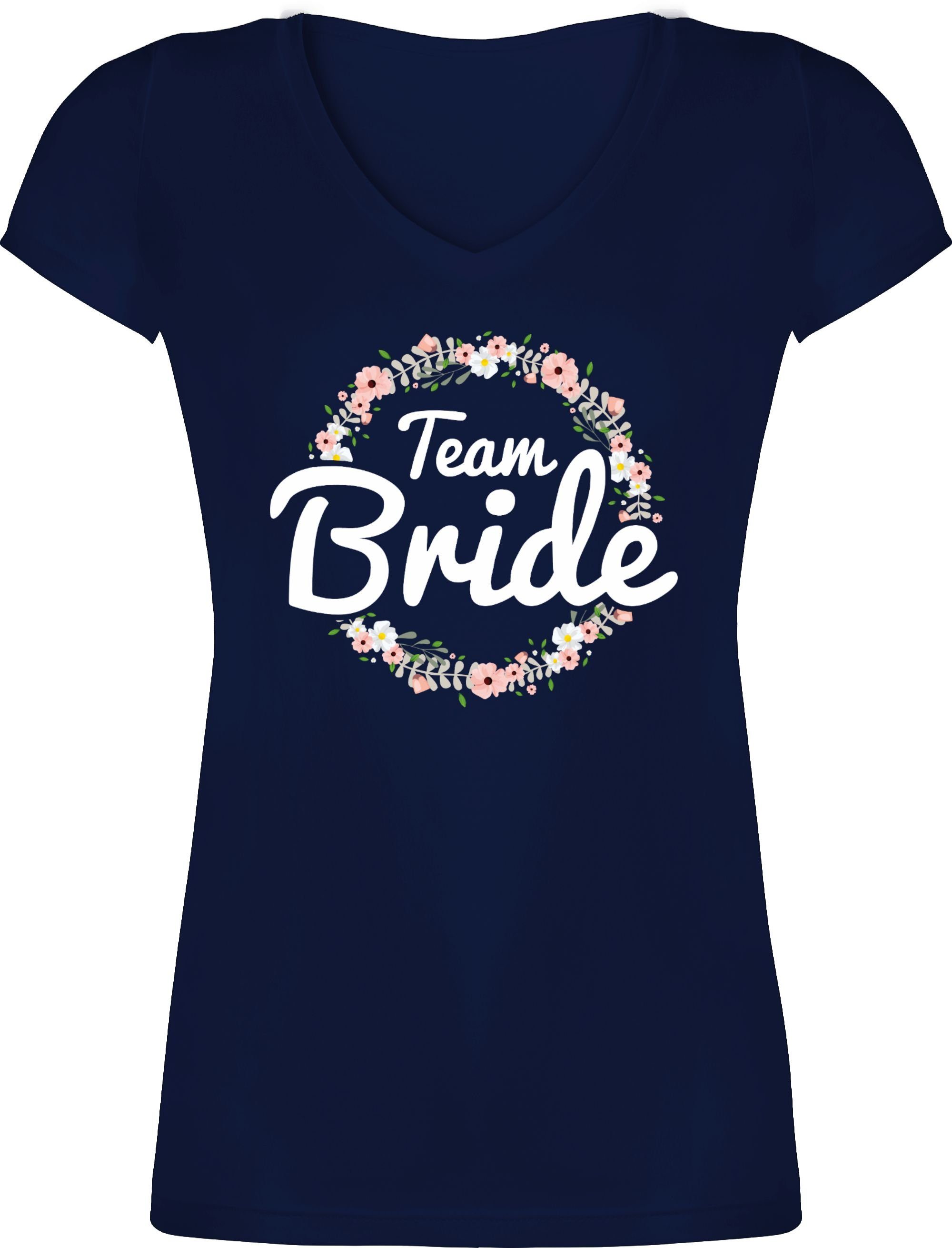 Damen Shirts Shirtracer T-Shirt Team Bride Blumenkranz - JGA Junggesellenabschied Frauen - Damen T-Shirt mit V-Ausschnitt Jungge
