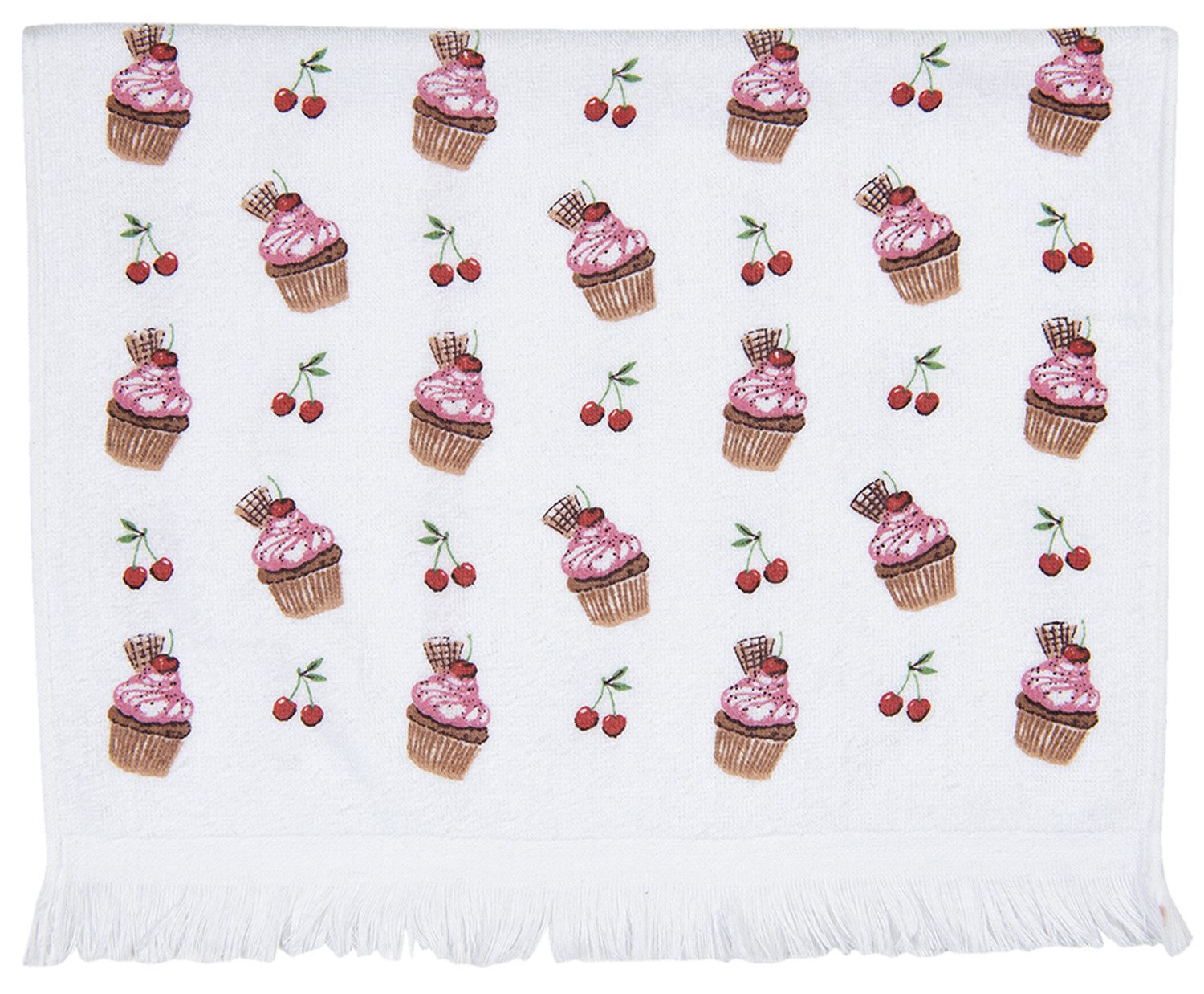 Clayre & Eef Geschirrtuch Cherry Cupcakes, (3-tlg., 3-teilig), Frottee Küchenhandtücher Gästehandtücher ca.40x66cm Baumwolle