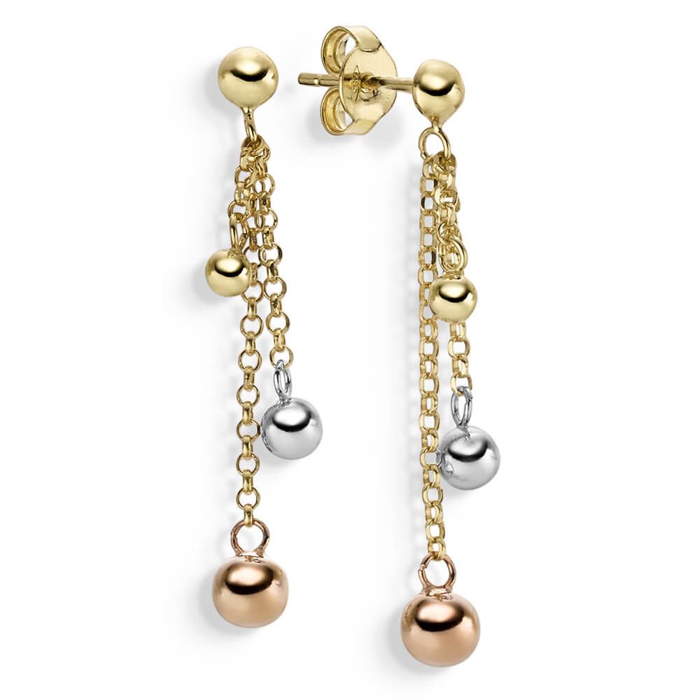 Schmuck Krone Paar Ohrhänger Paar Ohrhänger mit Kügelchen, 585 Gold gelb/weiß/rot, Gold 585