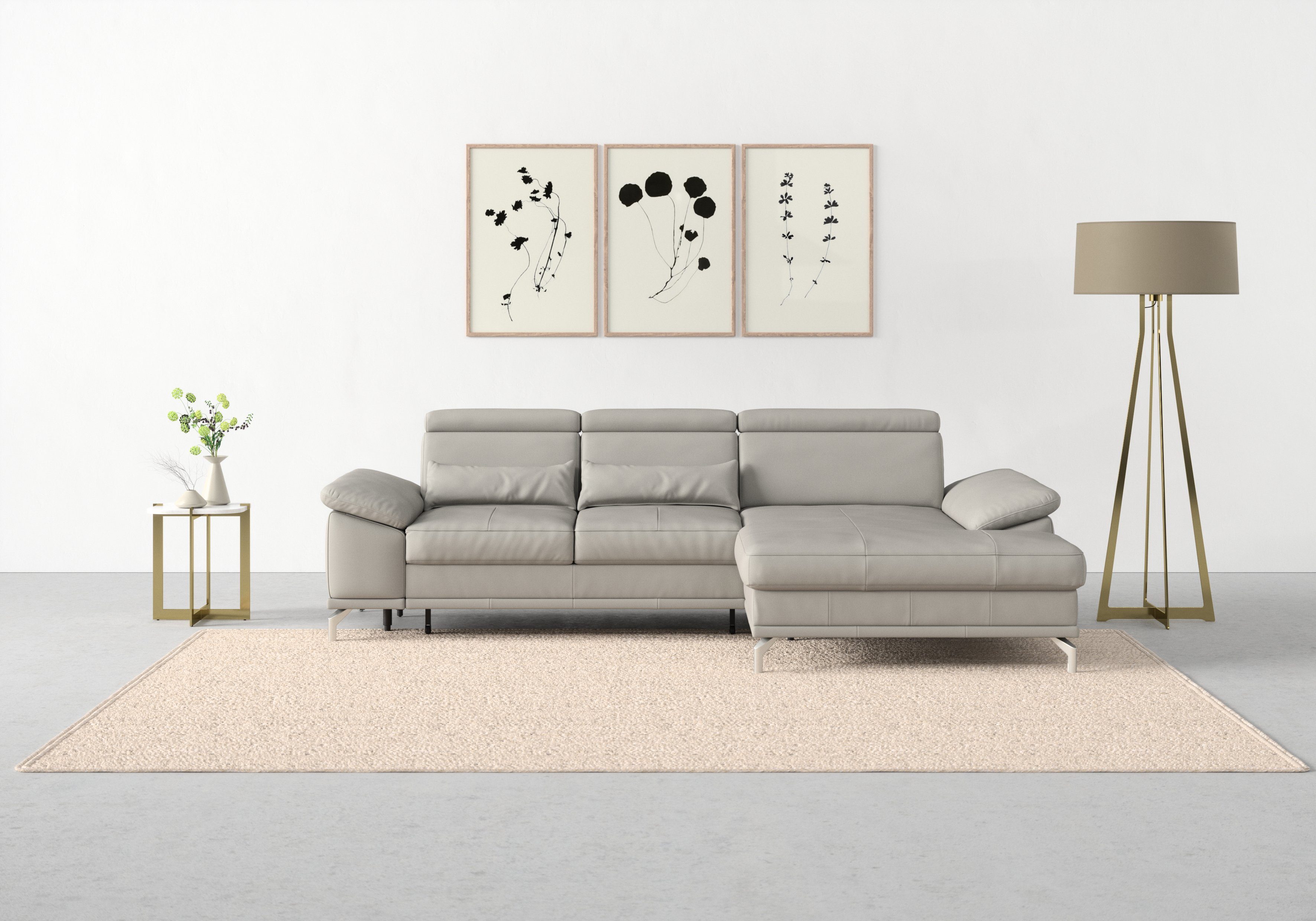 sit&more Ecksofa Cabrio L-Form, B: 295 cm, mit Sitztiefen-, Arm- & Kopfteilverstellung, 2 Nierenkissen, Federkern, optional Bettfunktion und Stauraum