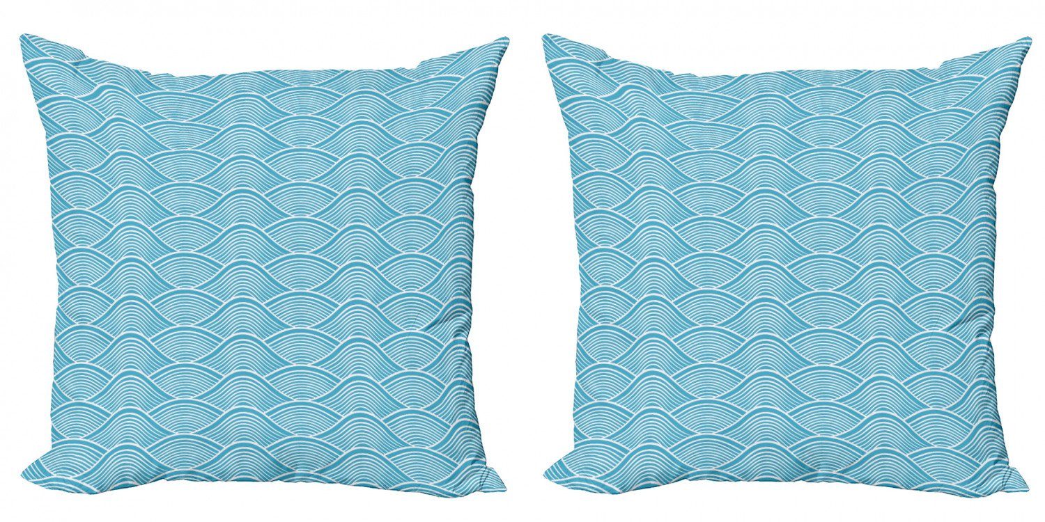 Wellen Meer Japanische Kissenbezüge Blau Doppelseitiger (2 Abakuhaus Stück), Modern Digitaldruck, Accent Ozean