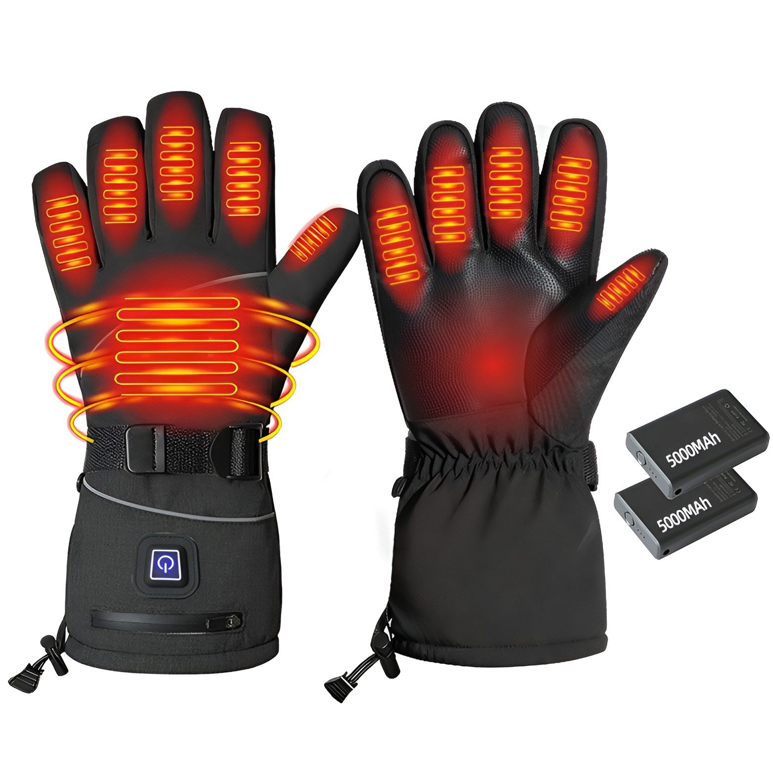 Tekoo Hitzeschutzhandschuhe Beheizbare Winterhandschuhe, wasserdicht, Touchscreen, 3 Heizstufen Beheizbar, Touchscreen, wasser- & winddicht, verstellbares Armband