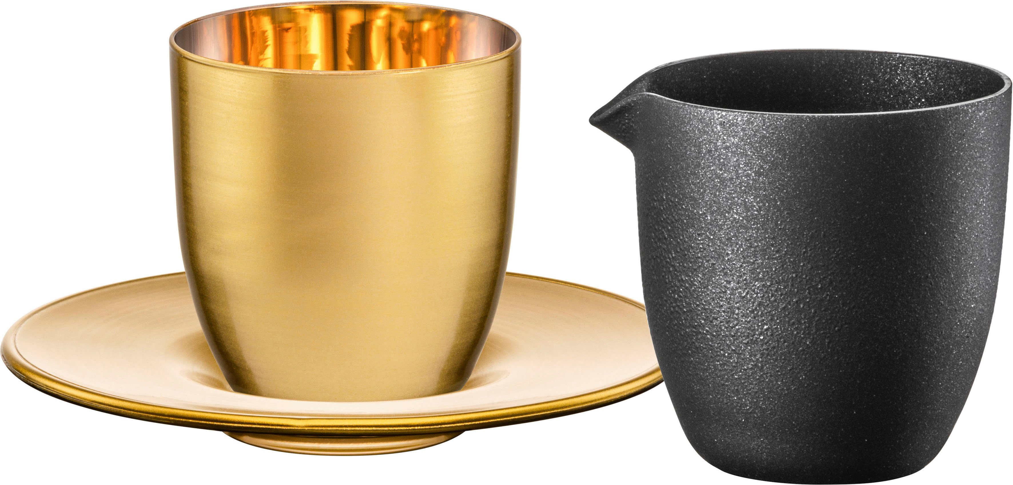 Eisch Germany Espressoglas COSMO COLLECT Affogato-Set, Made in Germany, 3-tlg., Kristallglas, mit Untertasse und Kännchen, Handarbeit mit 24karätigem Gold veredelt