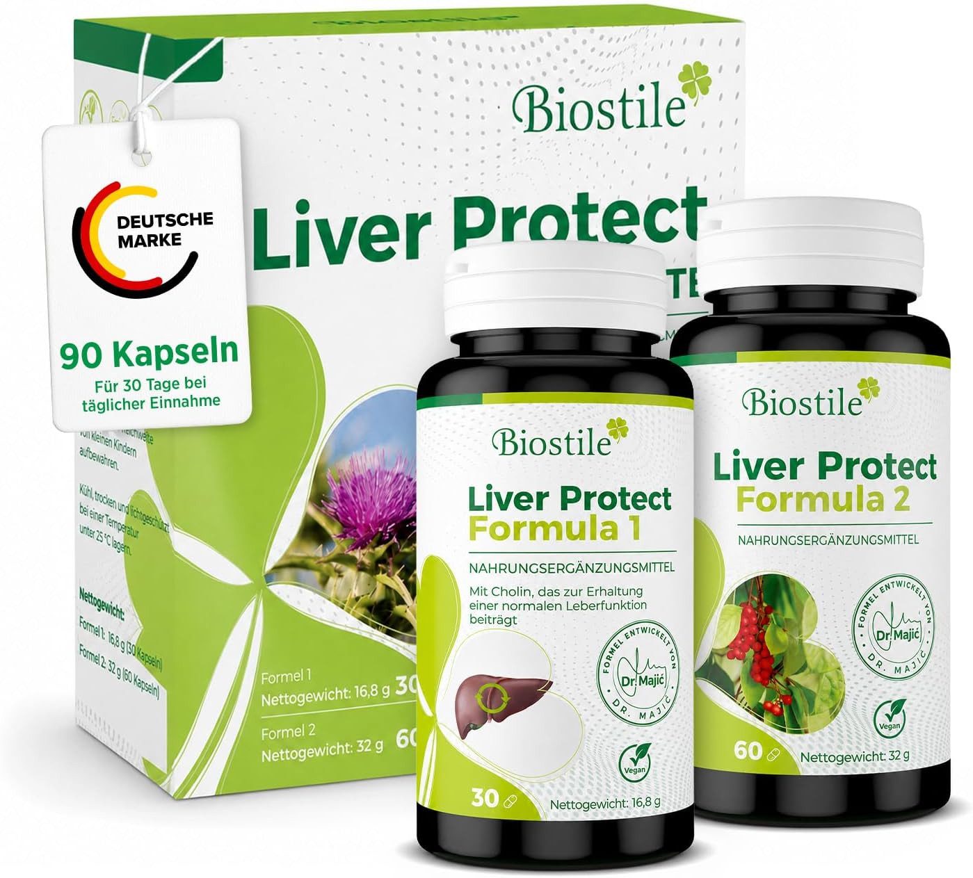 Biostile Liver Protect Komplett Kur mit Mariendistel & Cholin für Leberfunktion Kapseln, 44 g, 2 Formeln, Mit Schisandra und OPC, 90 Kapseln