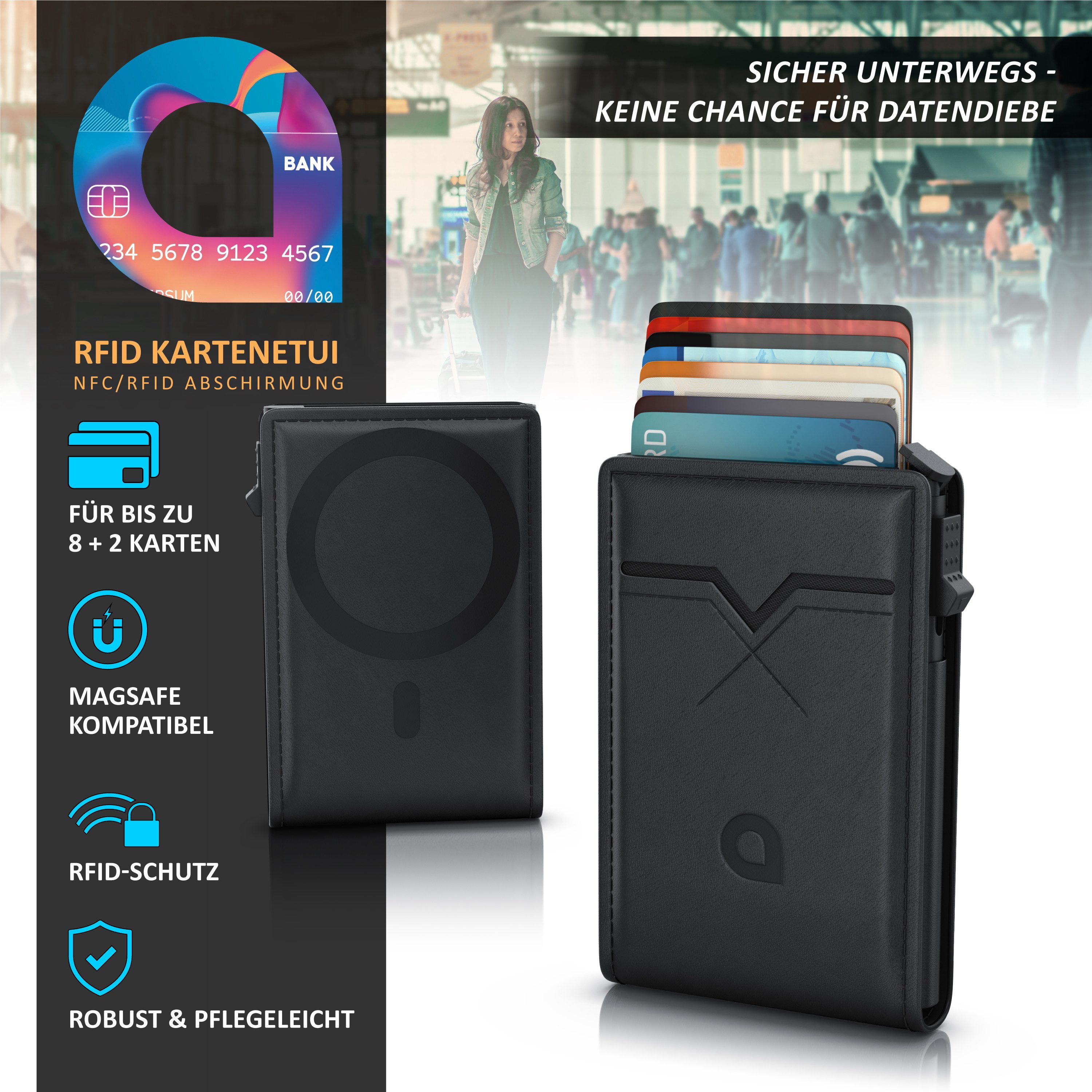 Aplic Kartenetui Leder & Alu Karten Schutzhülle für 8 bis 10 Karten MagSafe günstig online kaufen