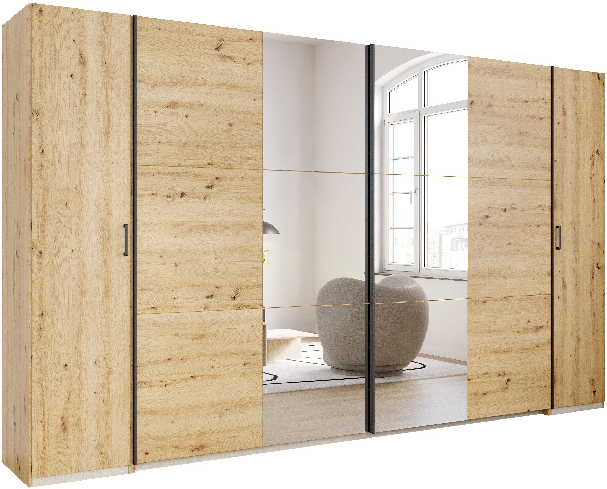 rauch Schwebetürenschrank Kleiderschrank Drehtürenschrank Schrank Garderobe KRONACH (in 3 Ausstattungen BASIC/CLASSIC/PREMIUM, Breiten 225/268/311/354 cm) Kombischrank optional mit 1 oder 2 Spiegel viele Böden MADE IN GERMANY