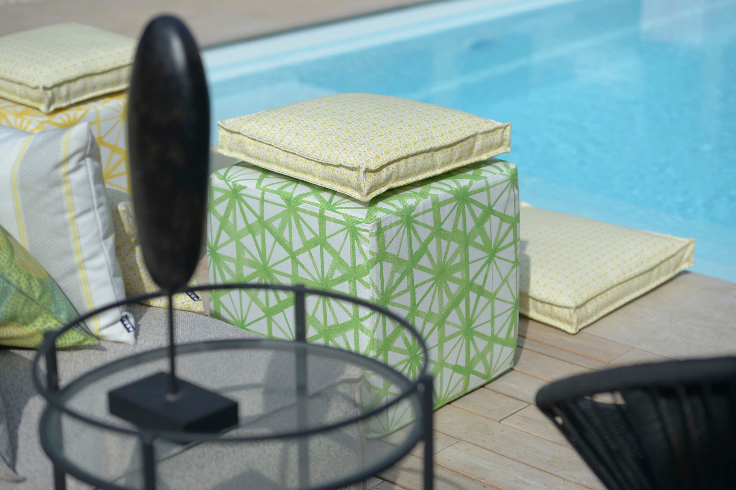 H.O.C.K. Sitzkissen Yuri, mit farbigen Mustermix