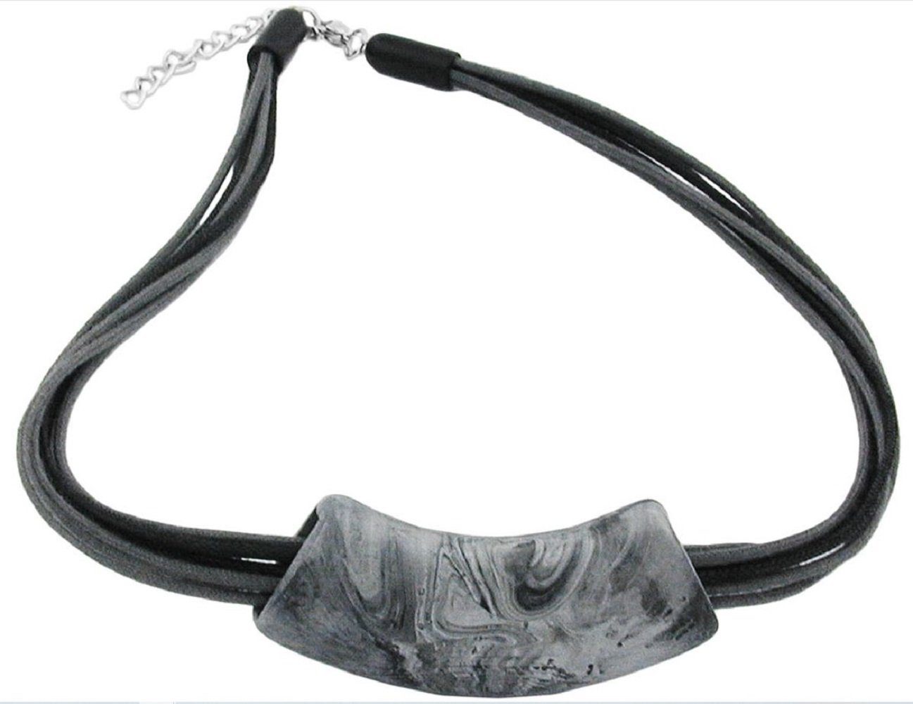 Collier Rohr flach gebogen grau schwarz marmoriert matt Kunststoff 45 cm