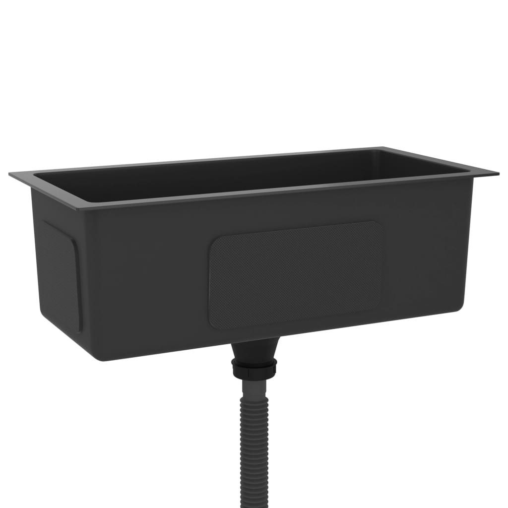 vidaXL Küchenspüle 60 x 30 x 20 cm Massive Einbauspüle Schwarz Edelstahl Küche Spüle Spül, 60/30 cm