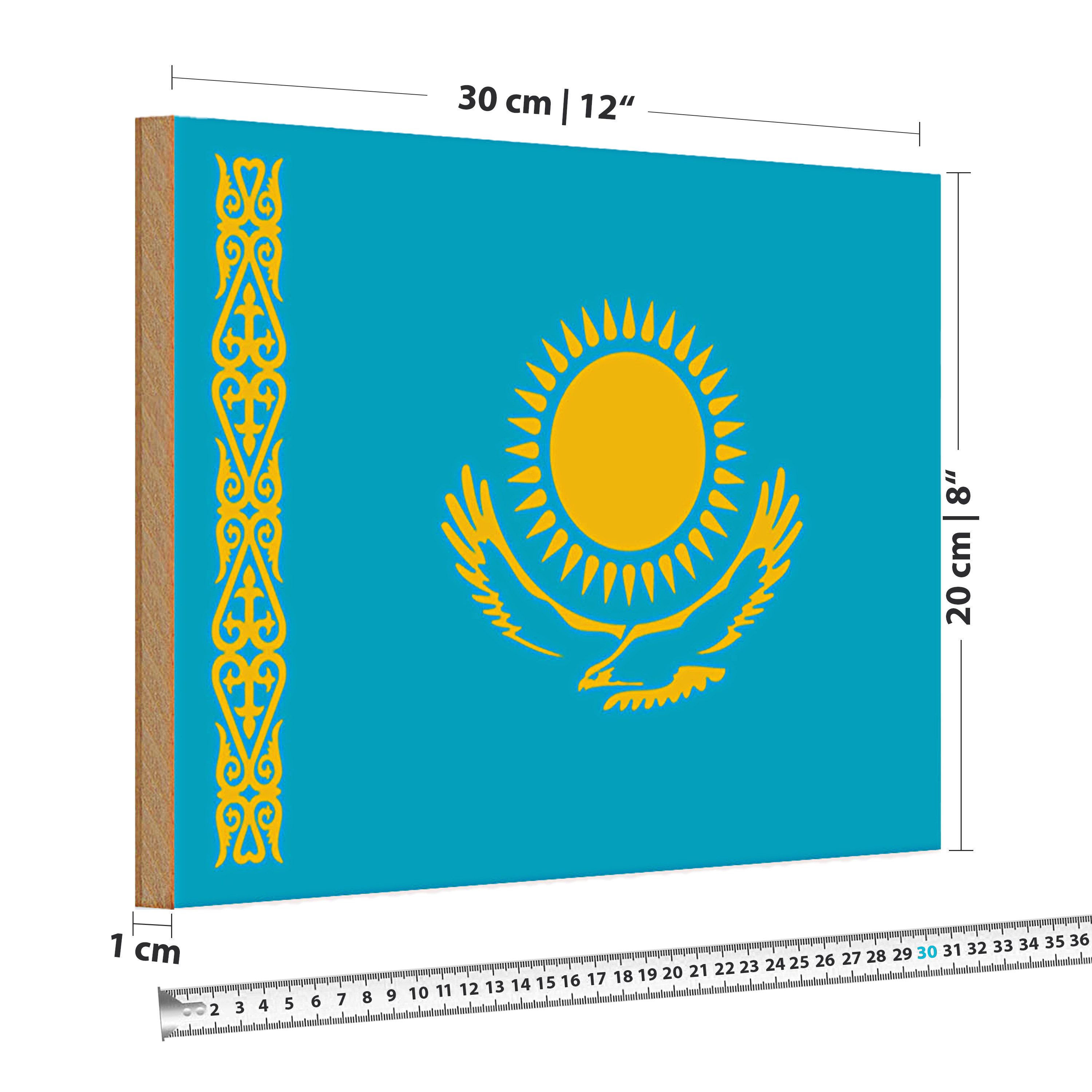 Roomando Holzbild Holzschild Flagge Kasachstan 30x20cm Flag of Kazakhstan